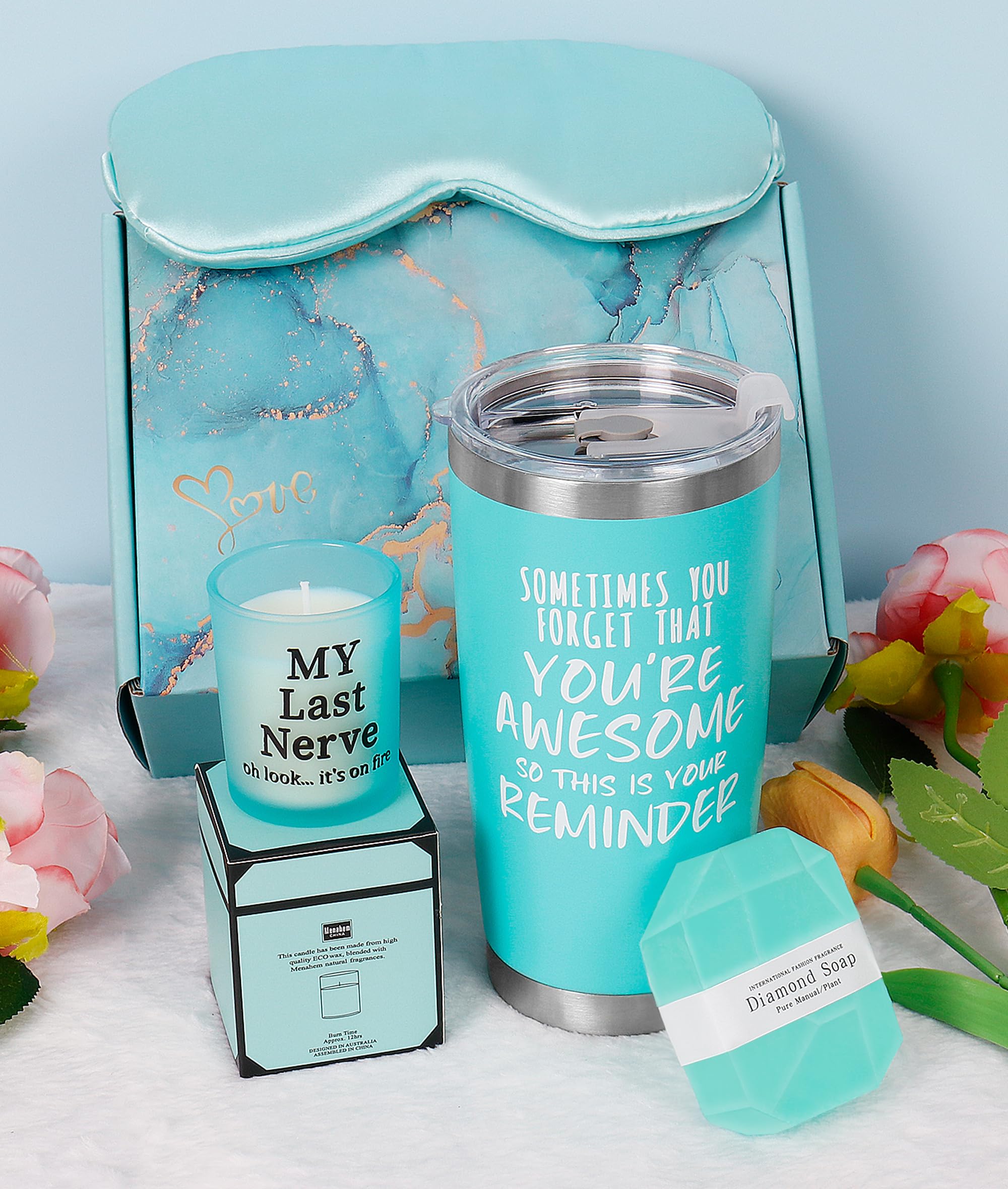 Relaxing Spa Gift Basket Set for Women - Birthday, Christmas, Mother's Day Gifts for Her, Wife, Sister & Best Friend - Includes Tumbler & Candle - Perfect for Self-Care, Appreciation & Special Occasions
