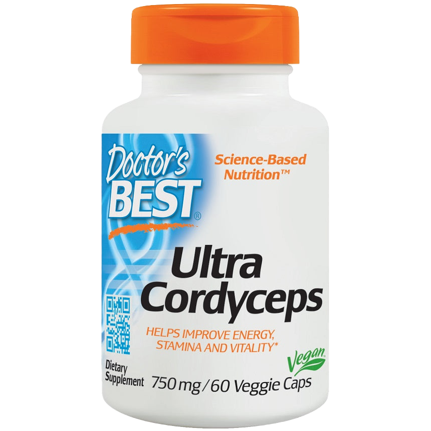 Doctor's Best Ultra Cordyceps Supplement - 750mg per Serving, 60 Vegan Capsules - Immune Support & Energy Booster for Athletes & Busy Professionals