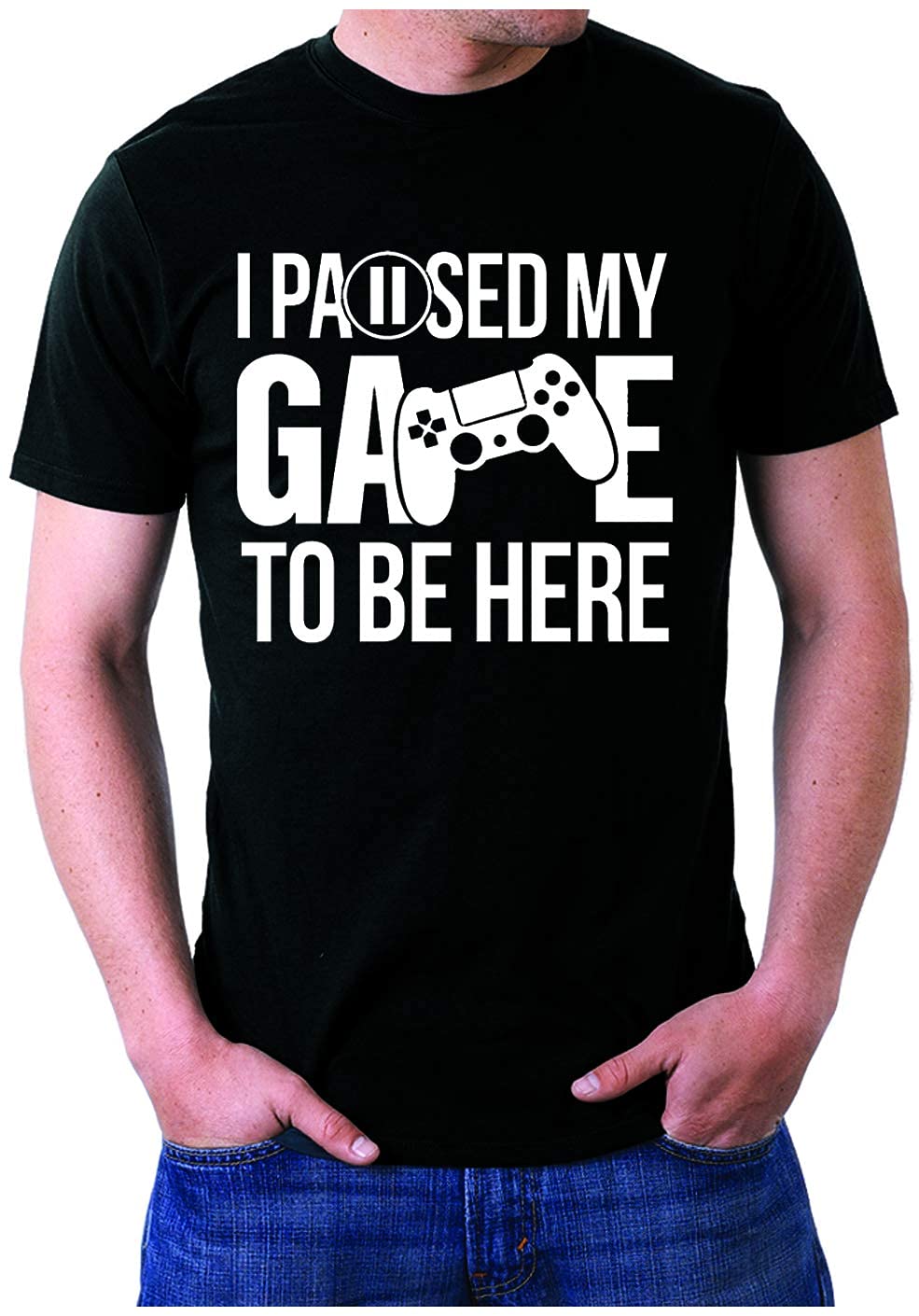 Funny Video Gamer T-Shirt for Men - 'I Paused My Game to Be Here' Graphic Tee - Perfect for Gaming Sessions, Parties & Casual Wear