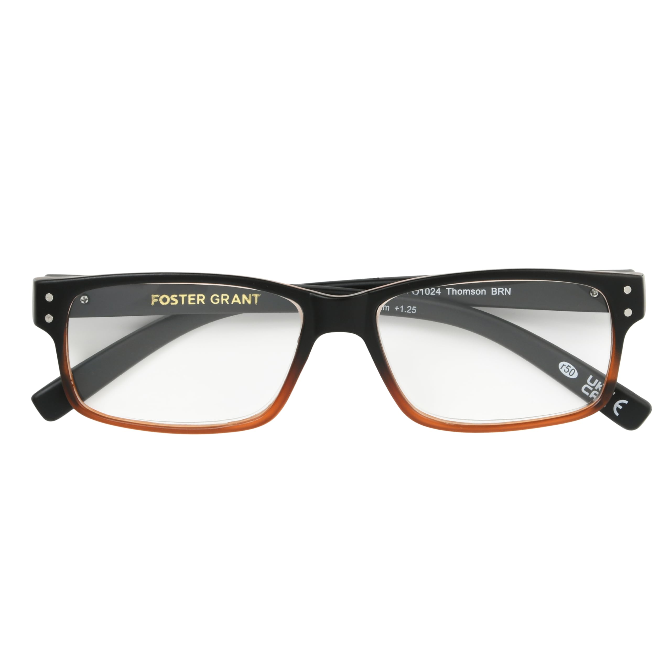 Foster Grant Men's Thomson Square Reading Glasses +1.50 to +3.50 Strength - Lightweight Full-Rim Eyeglasses for Reading & Computer Use - Classic Rectangular Frame for Office, Home & Travel