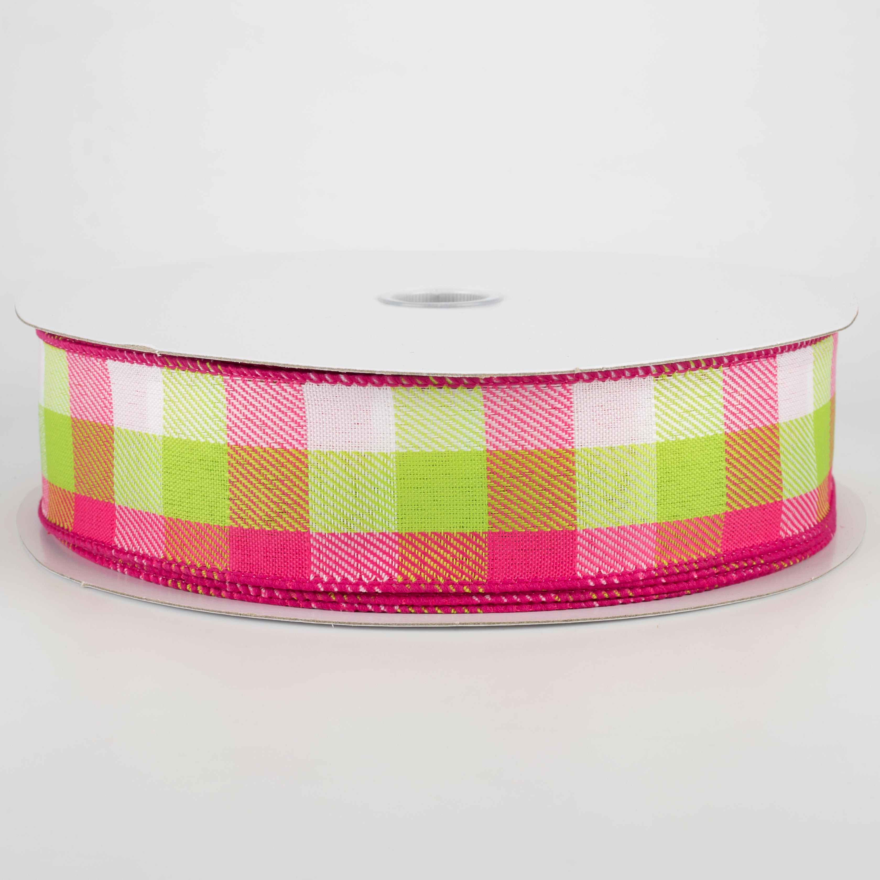 1.5 Inch Gingham Check Ribbon - Lime Green, Fuchsia Pink, White (50 Yards) for Gift Wrapping, DIY Crafts, Party Decorations, Hair Bows and Scrapbooking