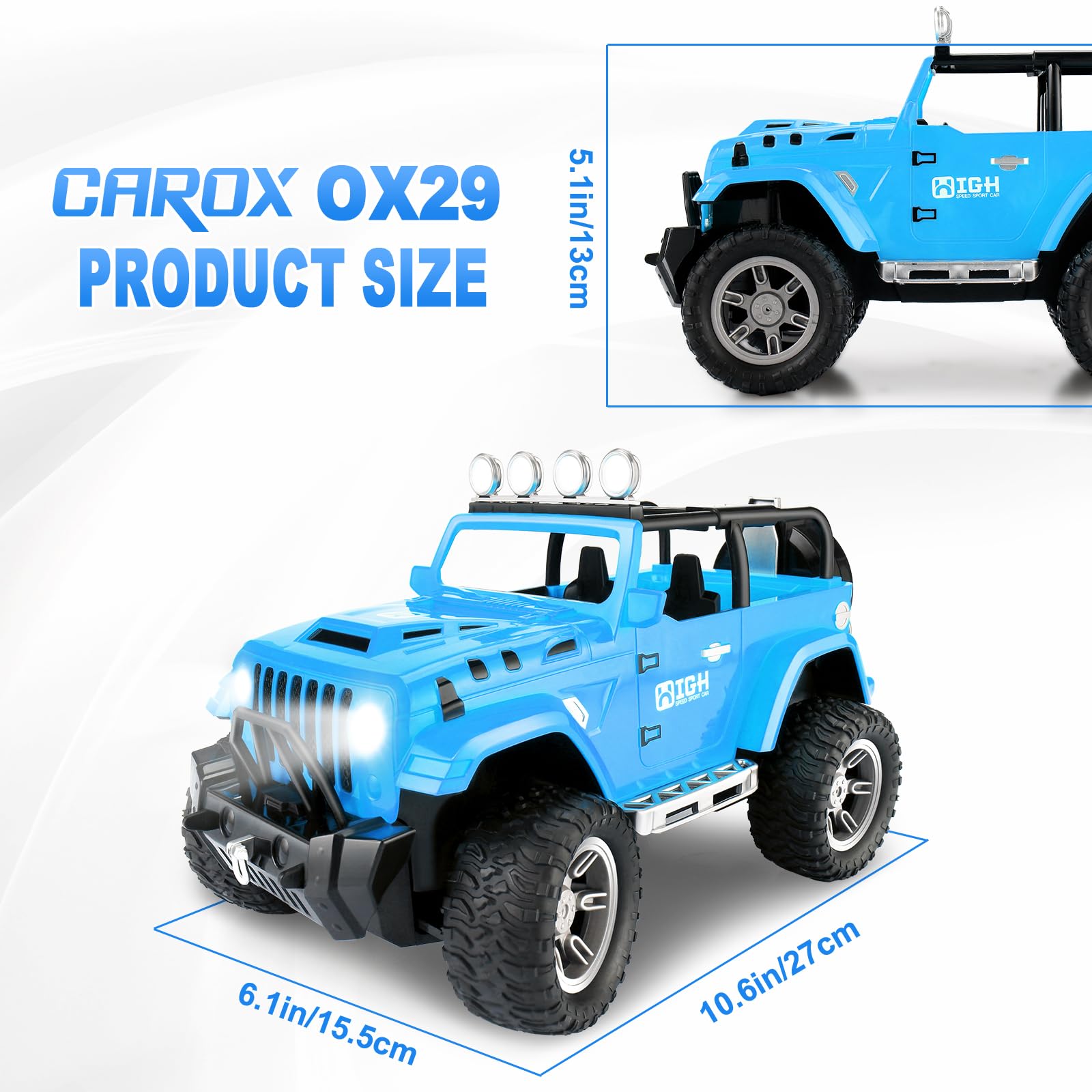 Carox 1:16 Scale Remote Control Car for Kids - 2.4Ghz RC Monster Truck with Spray Mist, Engine Sounds & LED Lights | Off-Road Toy Gift for Boys & Girls (Christmas, Birthday, Outdoor Play, Backyard Racing)