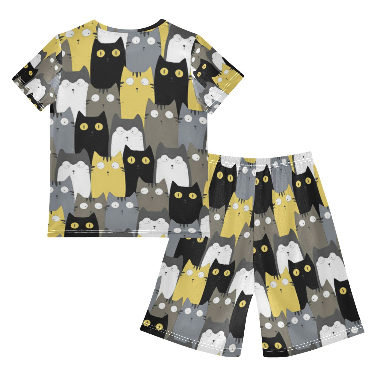 Adorable Cat Print Boys Summer Outfits - Cute Short Sets for Toddlers & Kids | Playwear for Outdoor Activities & Casual Wear