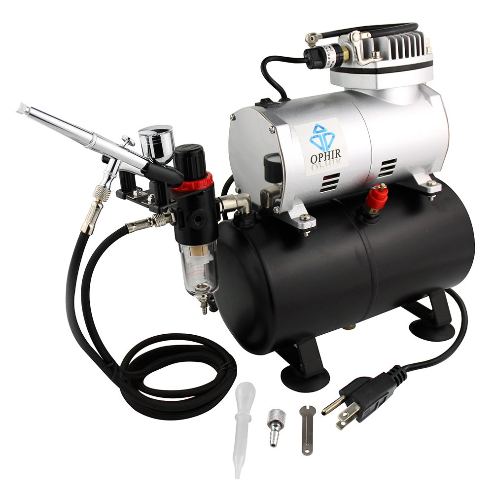 OPHIR 0.3mm Airbrush Kit with Air Tank Compressor - Professional Airbrushing Set for Hobby, Tattoo, Painting & T-Shirt Design - 110V US Plug - Perfect for Artists, DIY Crafts & Cosplay Makeup