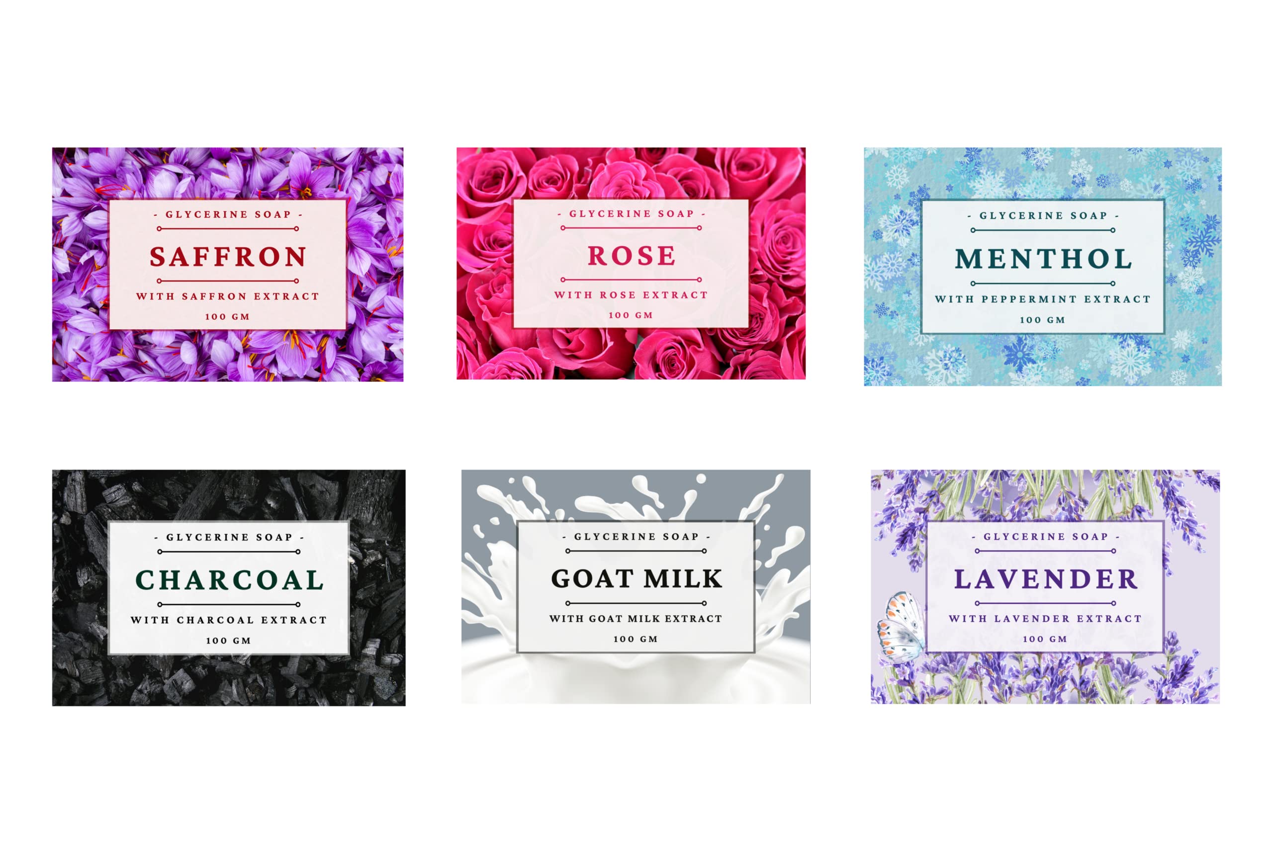 6-Pack 100g Assorted Glycerin Soap Bars | Moisturizing Hand & Body Soap for Sensitive Skin | Perfect for Bath, Shower & Gift Sets
