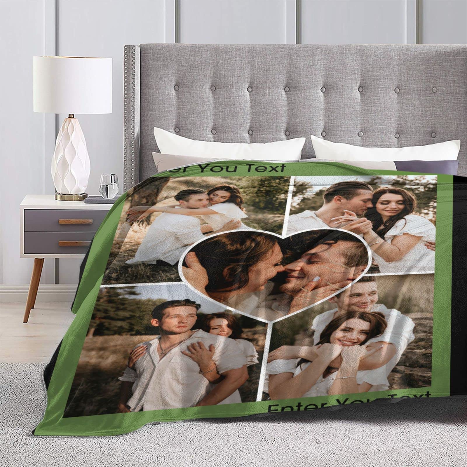Custom Photo Blanket with Personalized Text & 5-Photo Collage - 50x40 Inch Soft Throw Blanket for Adults, Kids & Family - Perfect for Birthdays, Anniversaries & Home Decor