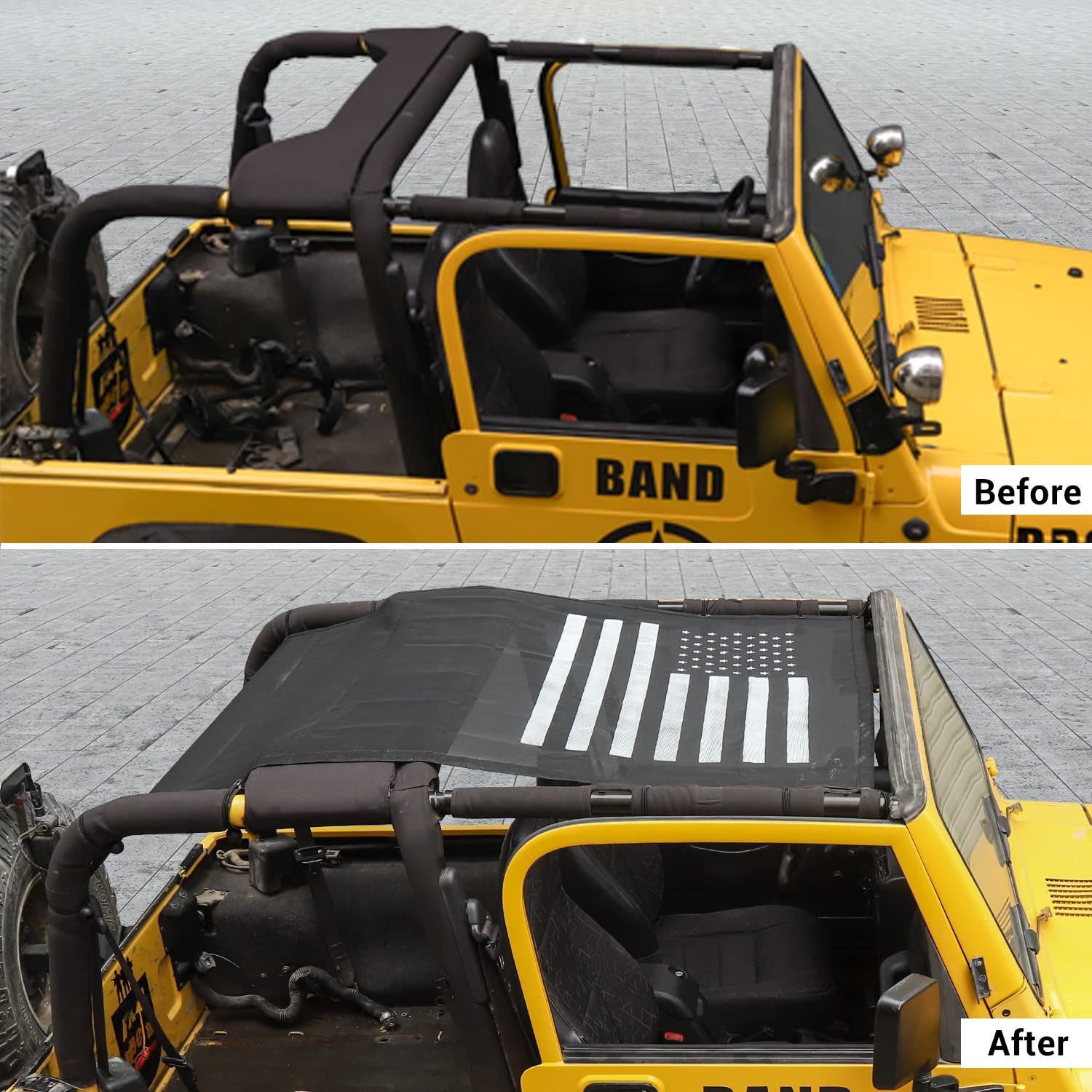 JWWY Jeep TJ Sunshade Mesh Top - UV Protection & Wind Noise Reduction for 1997-2006 Wrangler TJ (4-Door) - Easy No-Tool Installation - Perfect for Off-Road Adventures & Summer Beach Trips