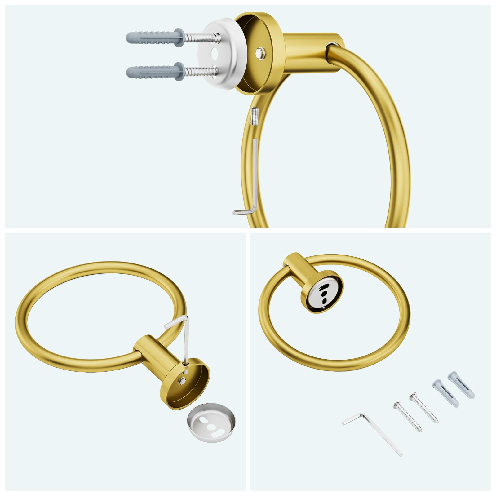 FORIOUS Stainless Steel Towel Ring Holder - Modern Dark Gold Bathroom Towel Rack - Wall Mounted SUS304 Round Towel Hanger for Bath, Kitchen, RV - Perfect for Spa, Guest Bath & Luxury Home Decor