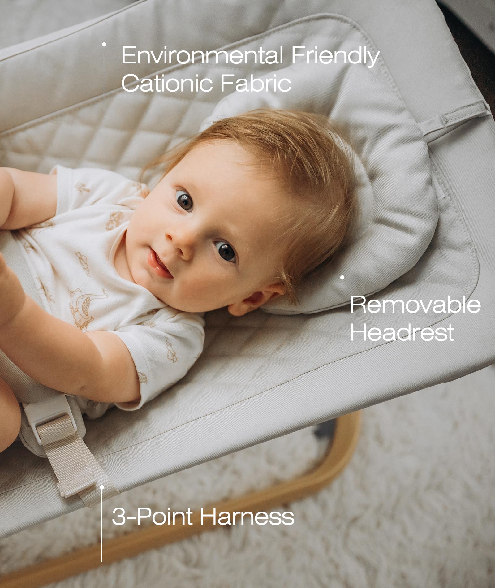 Fodoss Baby Bouncer - Portable Infant Bouncer Seat with Ergonomic Design | Lightweight Baby Bassinet & Rocking Chair for Newborns | Perfect for Nursery, Travel & Soothing Fussy Babies (Beige)