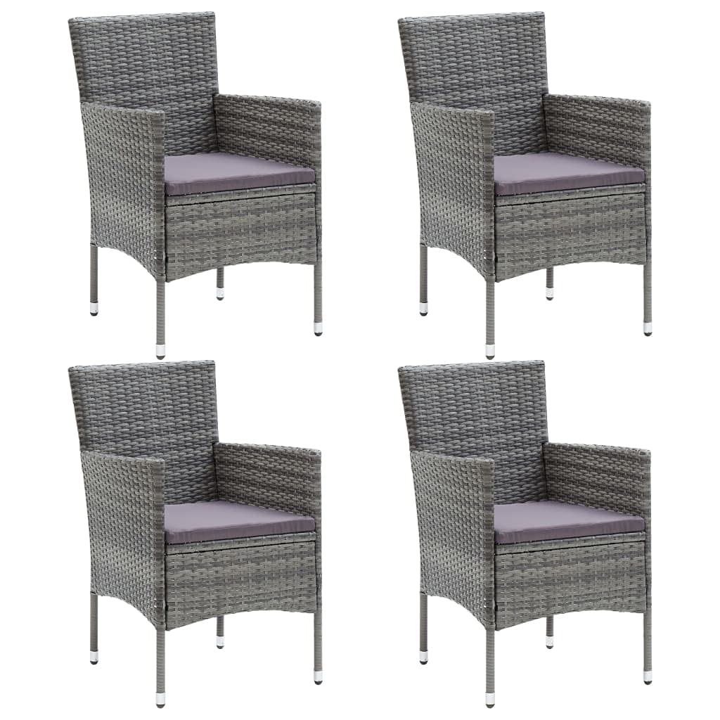 4-Piece Gray Poly Rattan Patio Dining Chairs Set with Cushions - Outdoor Garden Furniture for Backyard, Poolside & Terrace Dining