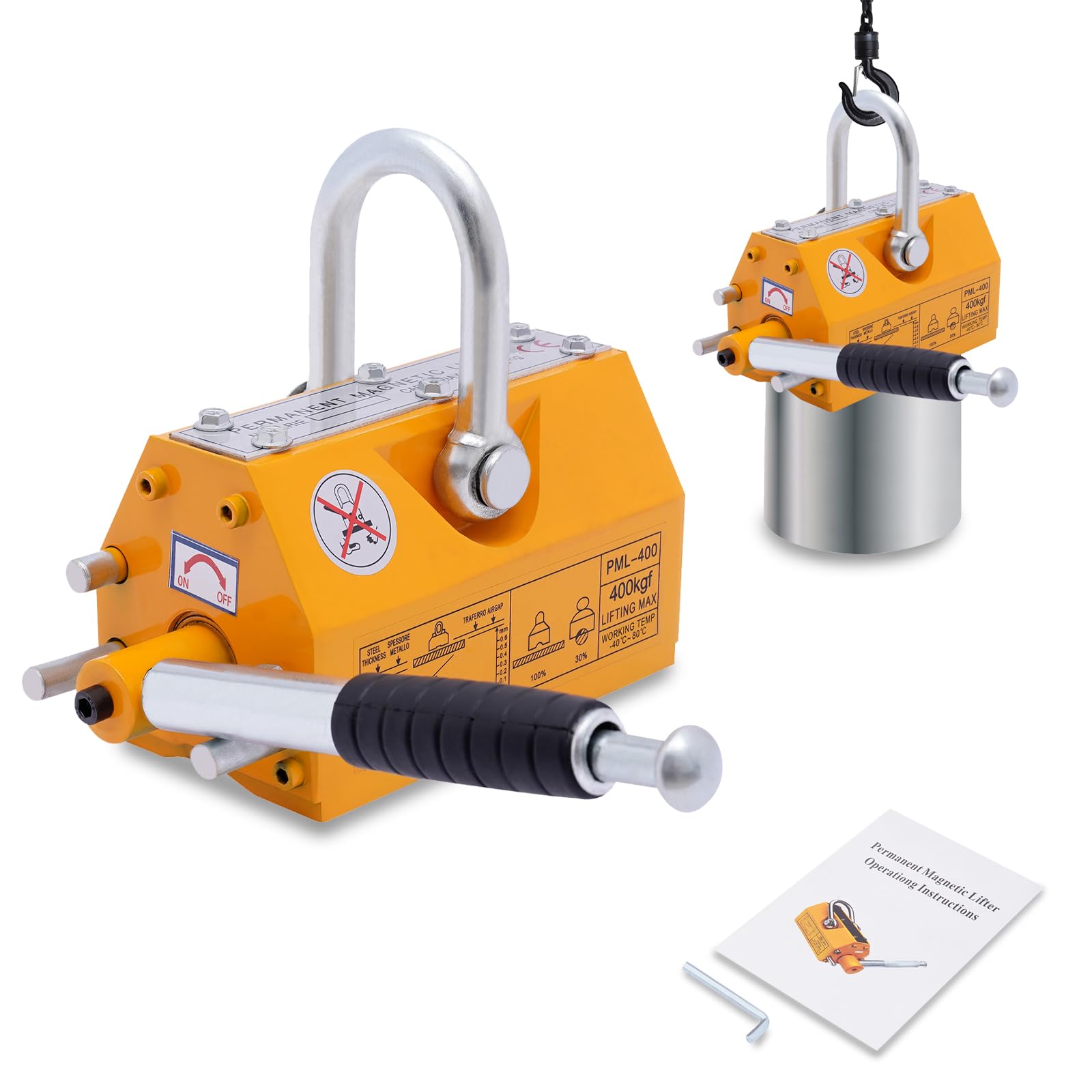 2200lbs/1000kg Heavy Duty Permanent Lifting Magnet - Industrial Strength Magnetic Lifter with Safety Release for Steel Plates & Metal Sheets - Perfect for Shop Cranes, Hoists, Warehouses & Construction Sites