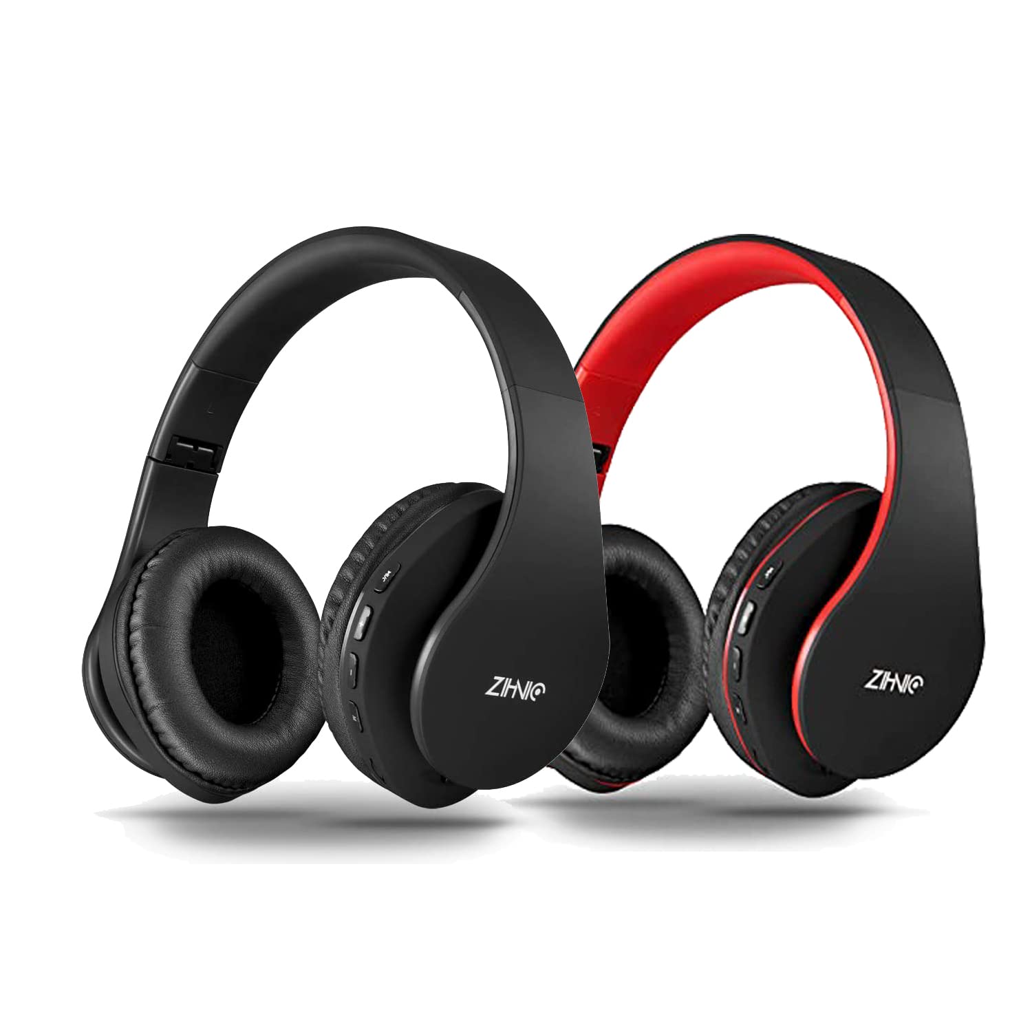 ZIHNIC 2-Pack Wireless Headphones Bundle - 1 Black Over-Ear & 1 Black Red Foldable Bluetooth Headset for Travel, Work, and Gym Use