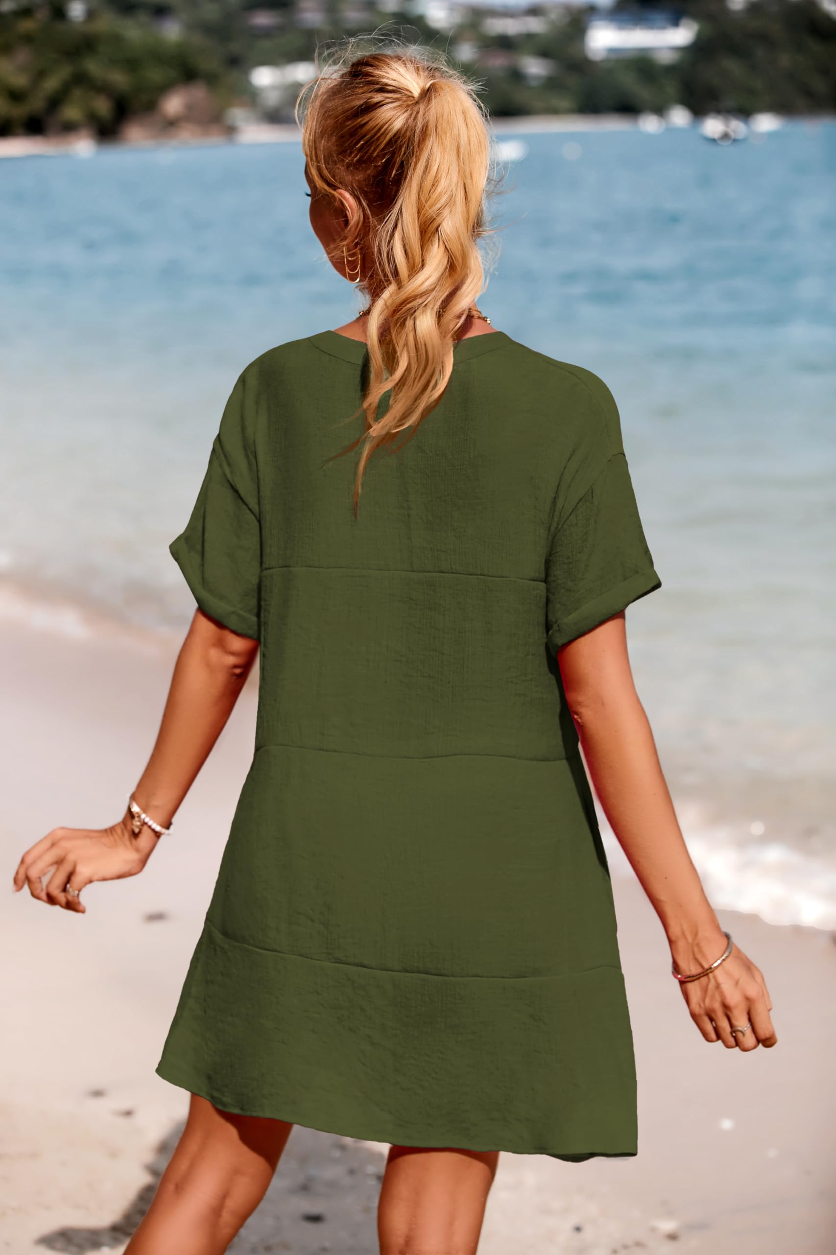AI'MAGE Women's Swimsuit Cover Up Dress - Lightweight Bikini Beach Coverup with Pockets | Perfect for Poolside, Vacation & Summer Outfits