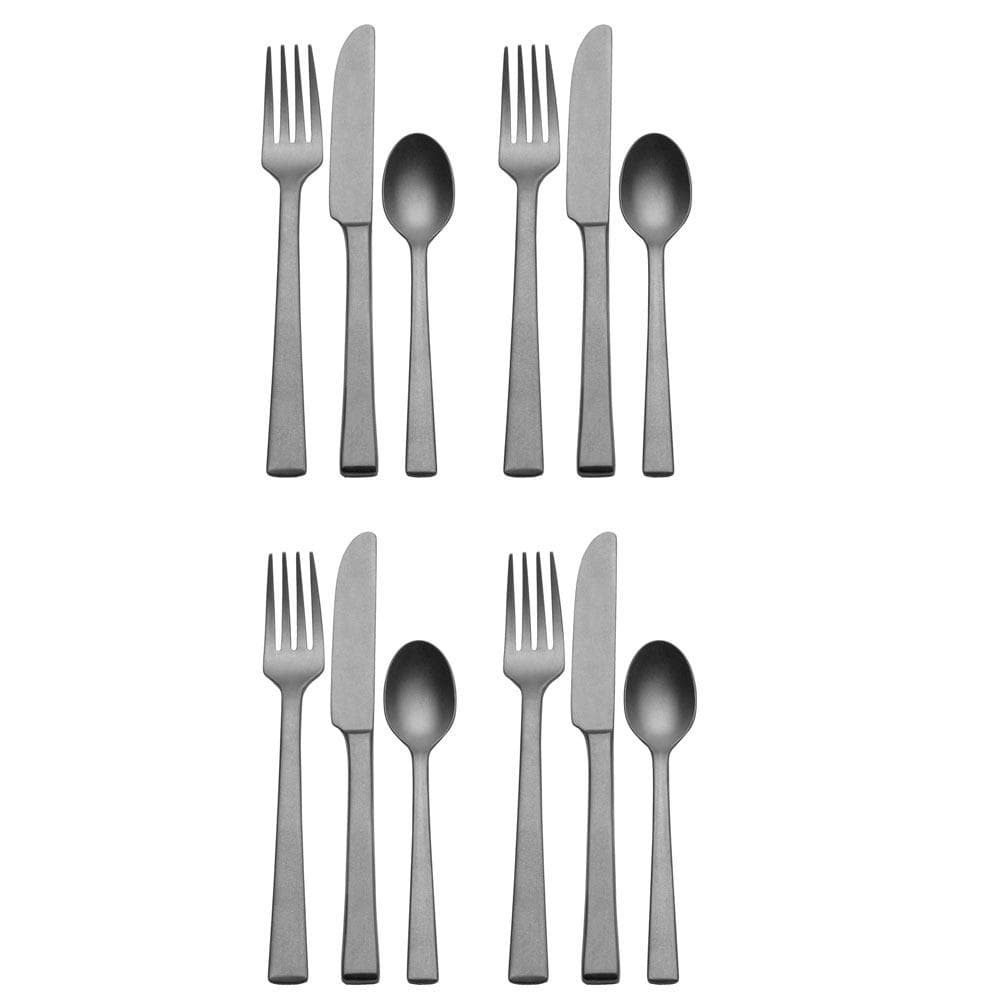 York Stonewash 12-Piece Stainless Steel Flatware Set - Service for 4 - Elegant Dinnerware for Everyday Use, Dinner Parties & Special Occasions