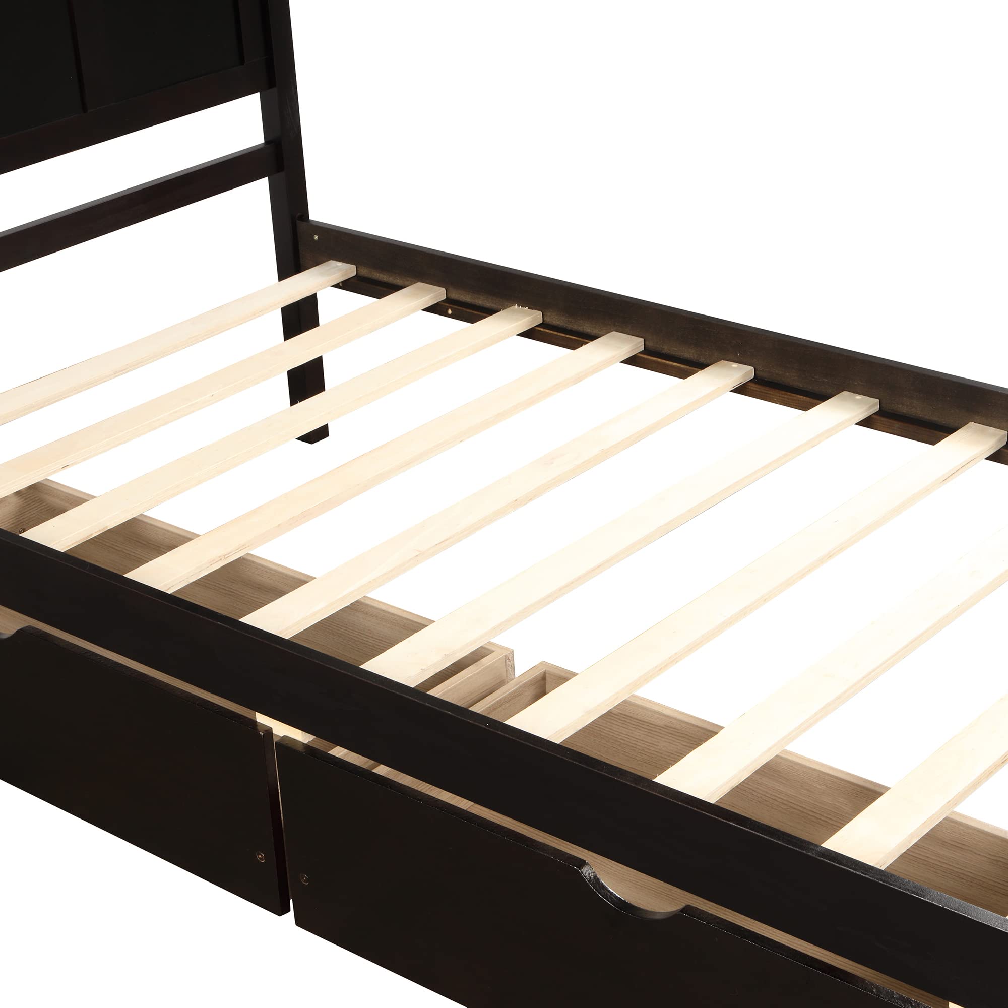 Harper & Bright Designs Twin Size Storage Bed Frame with Headboard - Solid Wood Platform Bed with 2 Drawers, Espresso Finish - Perfect for Kids Bedroom, Guest Room & Small Space Saving Solution
