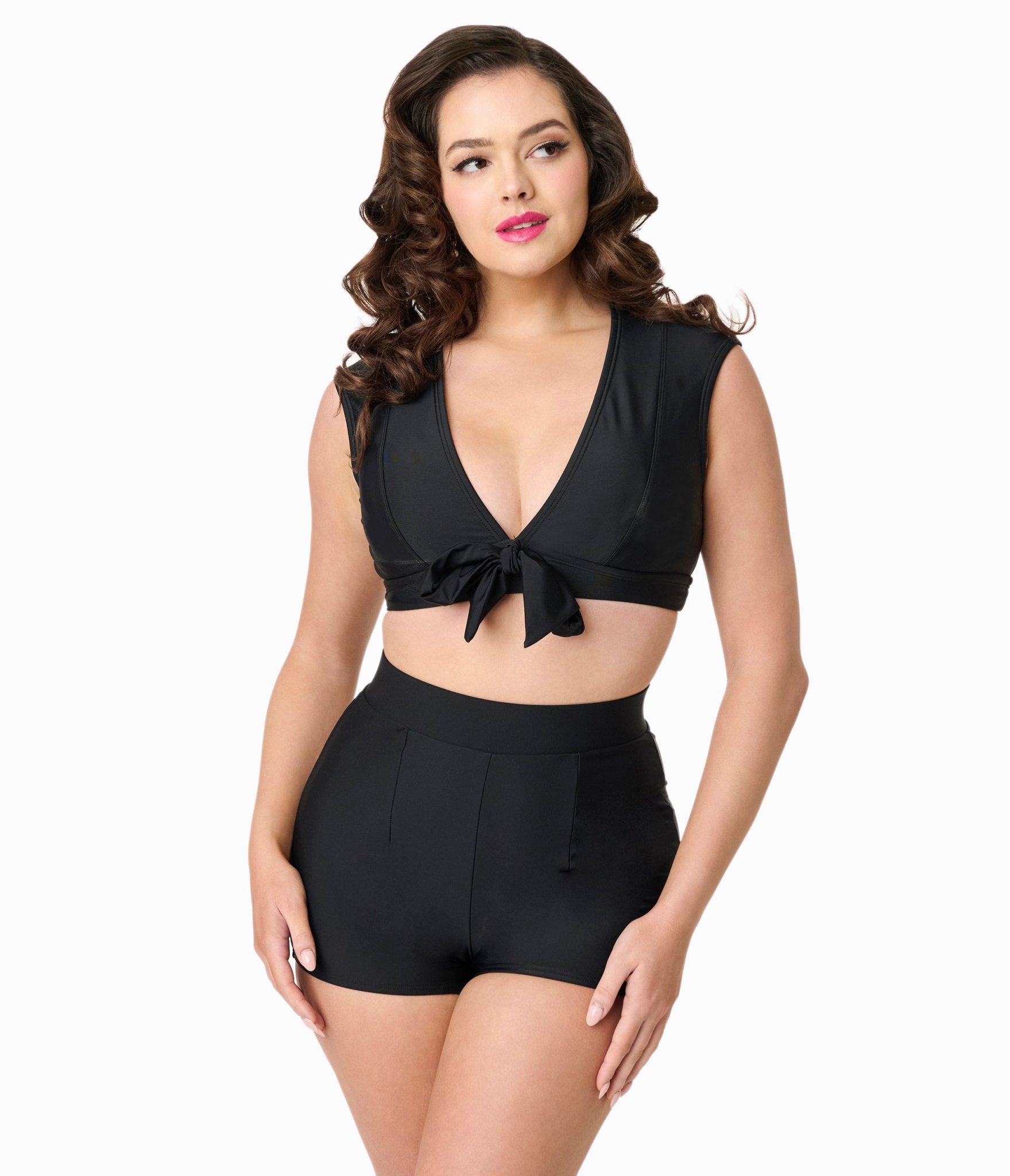 Unique Vintage Black High Waist Swim Shorts for Women - Retro Bathing Suit Bottoms with Tummy Control - Perfect for Beach, Pool & Summer Vacations