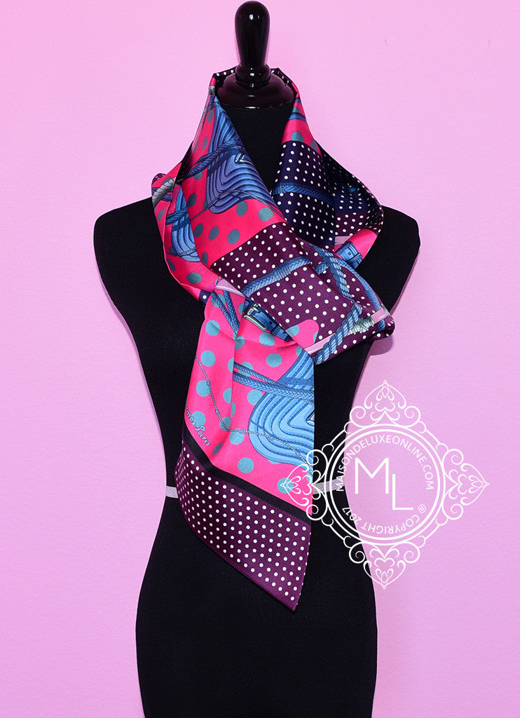 Hermes Purple Pink Clic Clac à Pois Silk Maxi Twilly Scarf Wrap - Luxury Fashion Accessory for Women, Perfect for Gifts, Parties, and Special Occasions