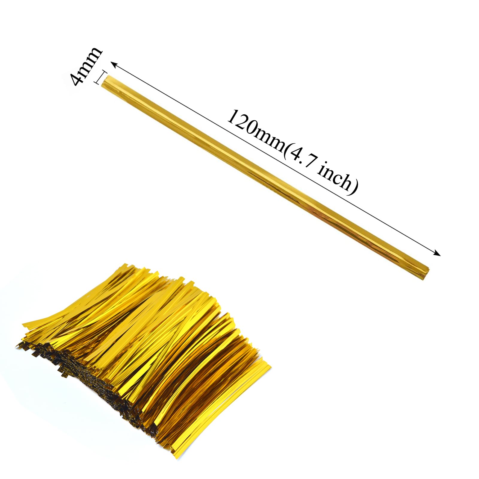 800 PCS 4.7 Inch Metallic Twist Ties for Bakery, Candy Bags, Coffee Bags, Gift Wrapping - Gold Color - Perfect for Home Baking, Party Favors & Food Packaging