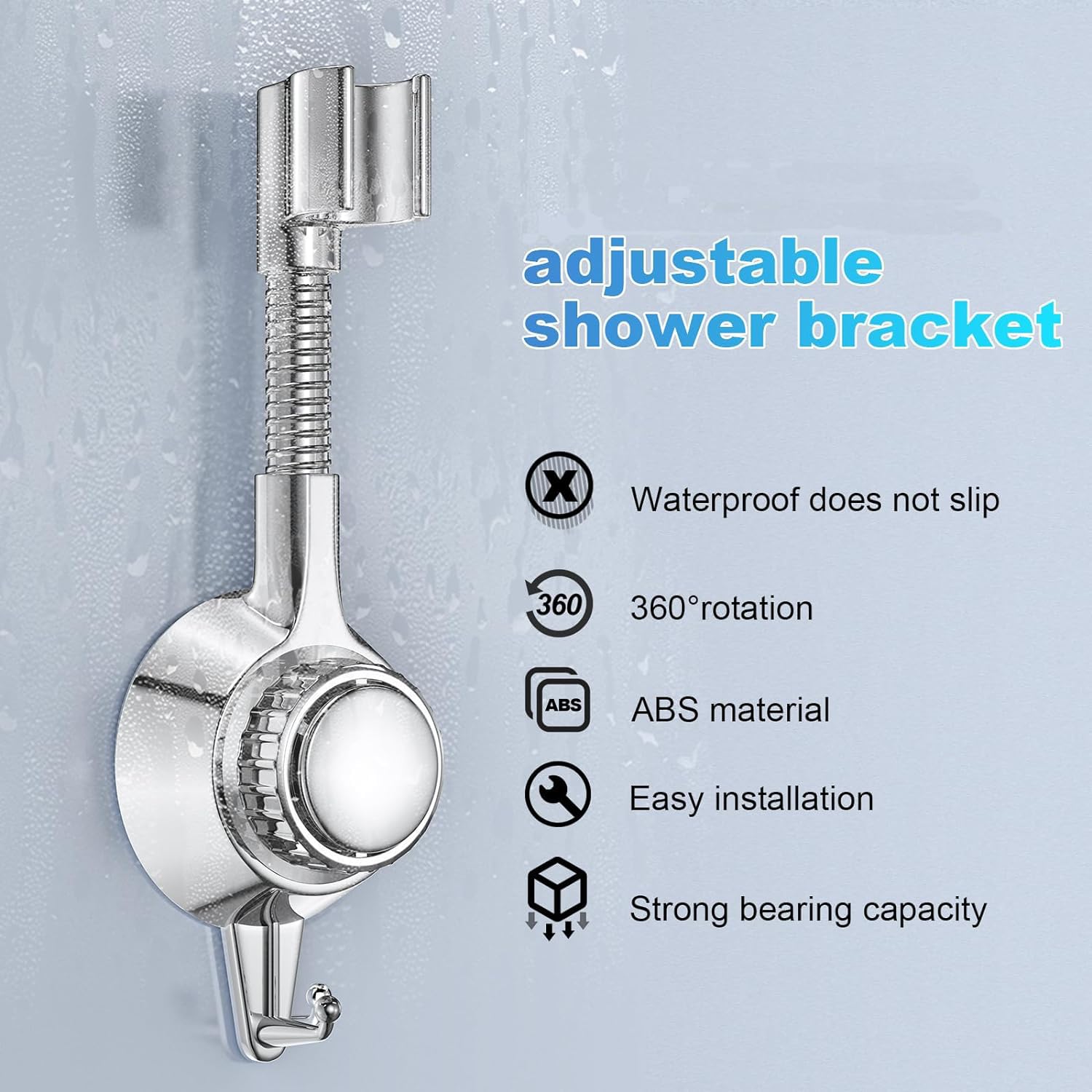 360° Adjustable Shower Head Holder with Strong Suction Cup - No Drill Wall Mount Bracket for Bathroom, Removable Shower Head Hook for Handheld Shower - Perfect for Small Bathrooms, Apartments and RVs