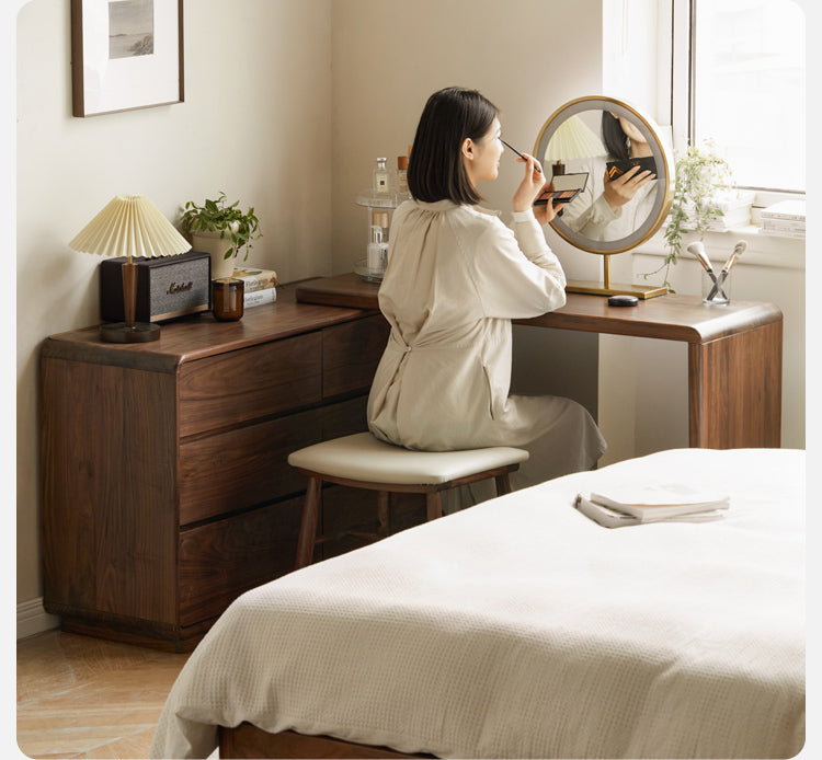Premium Black Walnut & Golden Sandalwood Solid Wood Extendable Vanity Dressing Table - Perfect for Bedroom Makeup, Beauty Salon & Home Decor