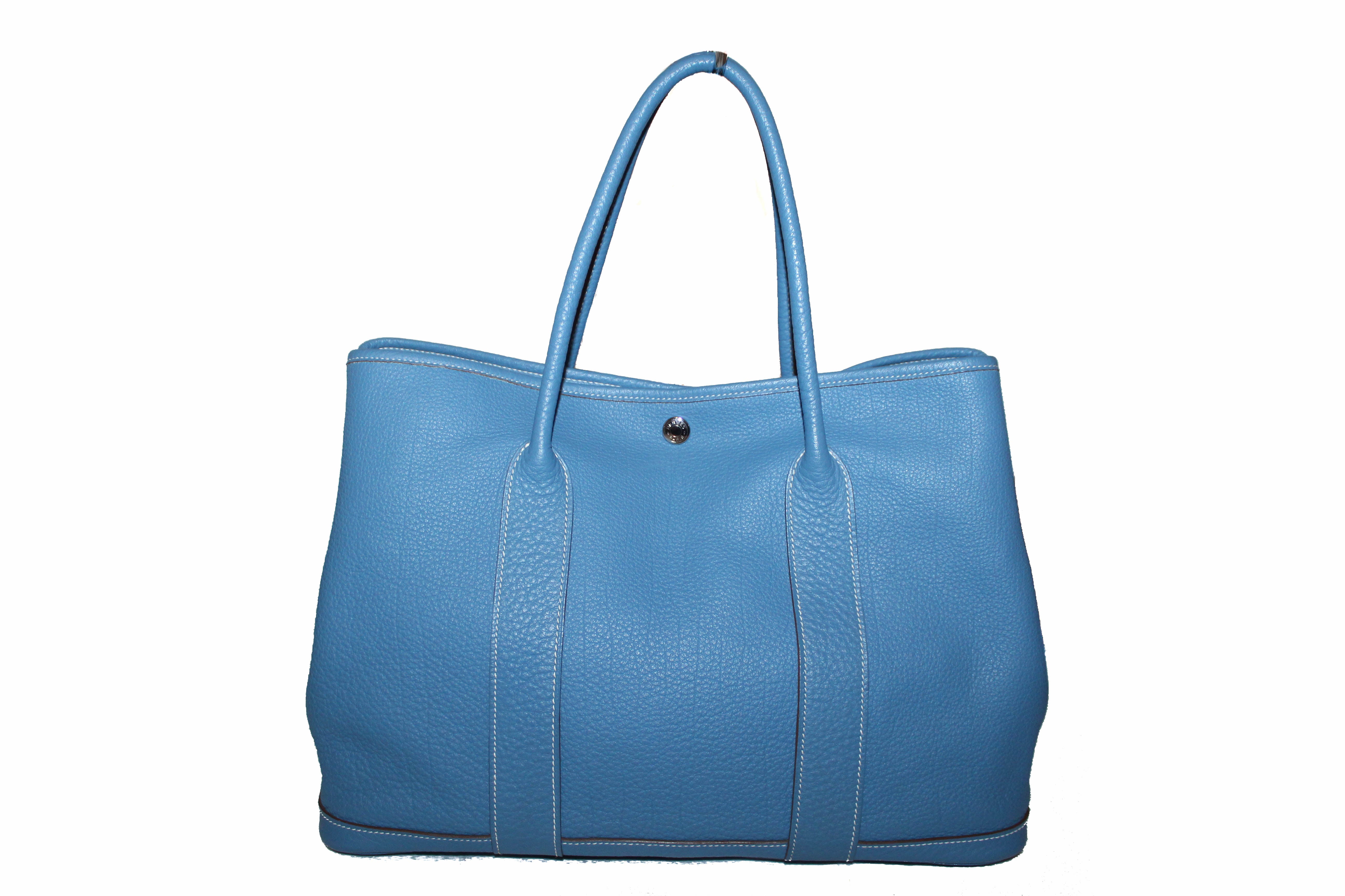 Authentic Hermes Blue Jean Clemence Leather Garden Party 36 MM Shoulder Tote Bag - Luxury Designer Handbag for Women, Perfect for Work, Travel & Everyday Use
