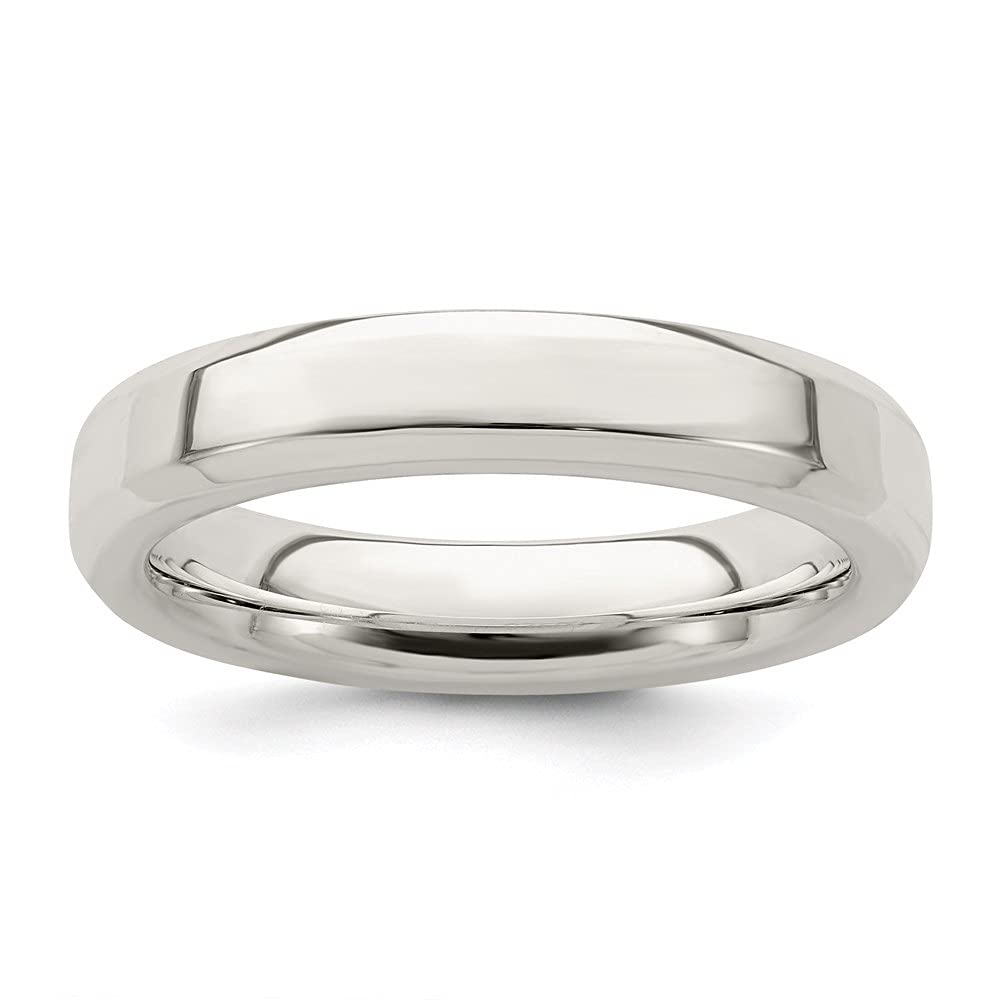 Diamond2Deal 925 Sterling Silver 4mm Bevel Edge Wedding Band Ring for Men & Women - Classic Comfort Fit Wedding Ring for Engagement, Anniversary, and Everyday Wear