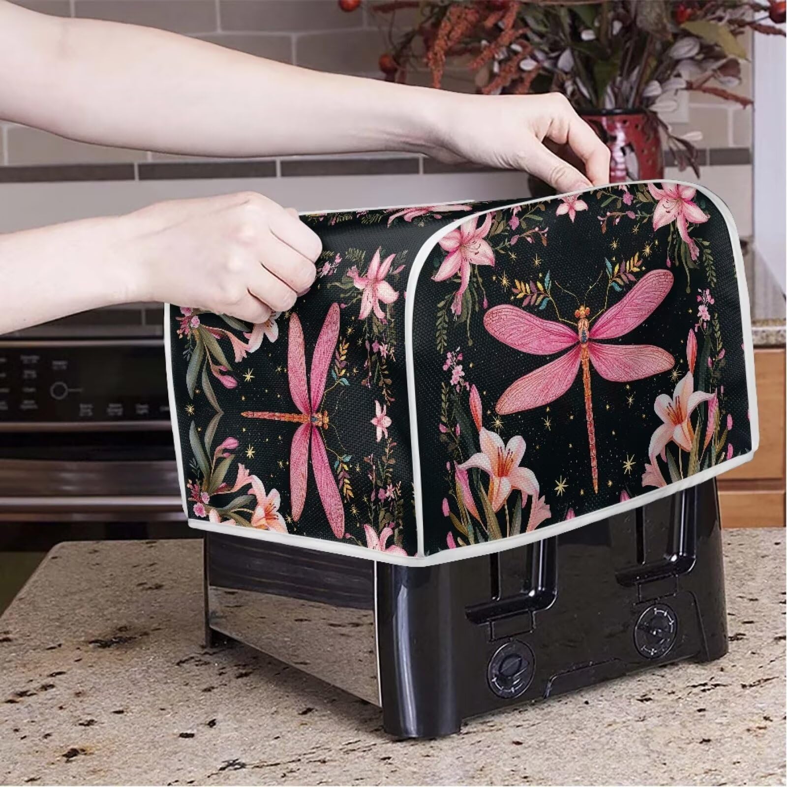 Mumeson 2 Slice Toaster Cover - Tulip Dragonfly Design Kitchen Appliance Protector - Lightweight Bread Maker Cover for Toasters - Perfect for Home, Kitchen, Breakfast & Dining Room Decor