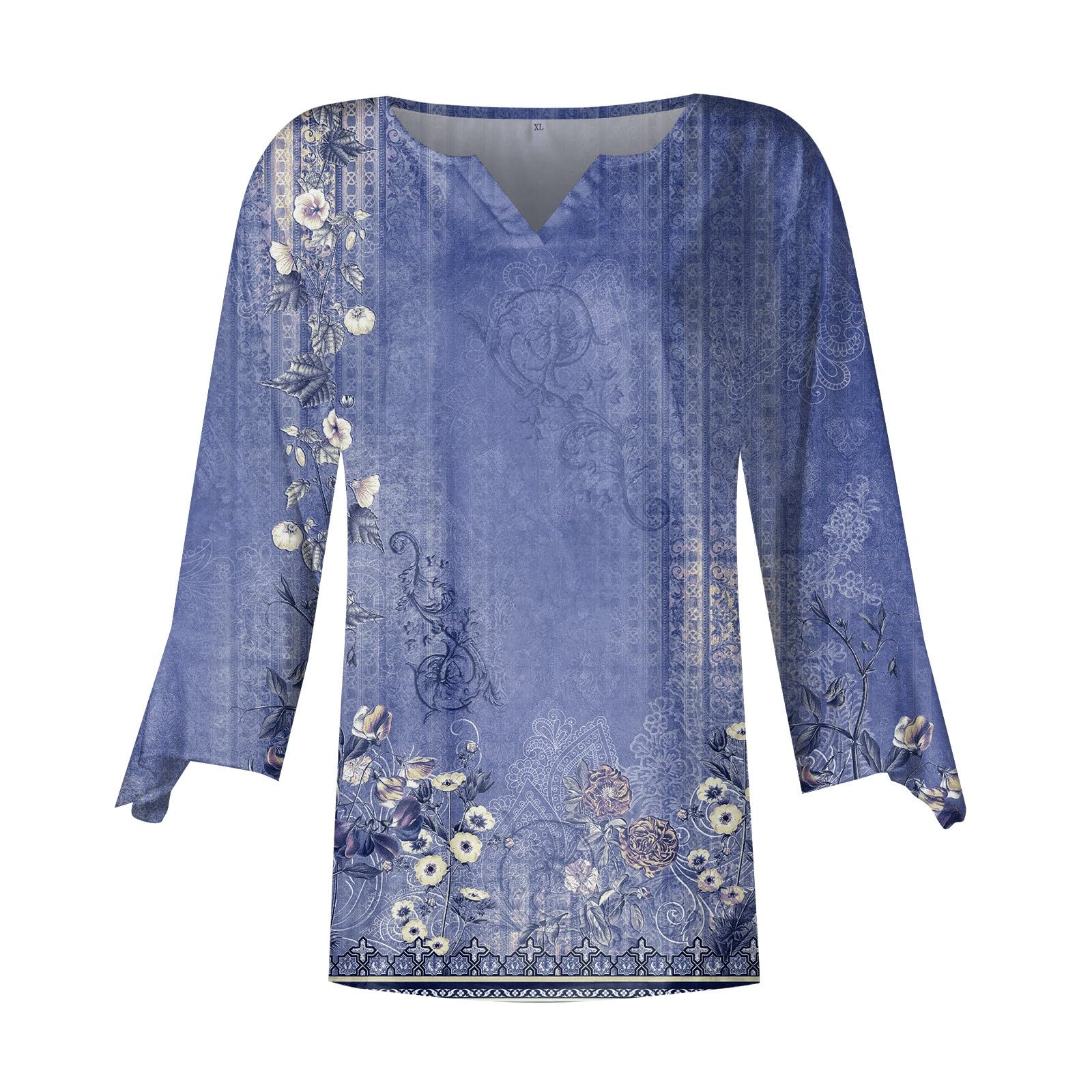 Bohemian Flowy 3/4 Sleeve Women's Tops - Summer & Spring Casual Blouse with Cuff Sleeves (Sizes S-3XL) | Perfect for Beach Outfits, Vacation Wear & Boho Fashion Styles
