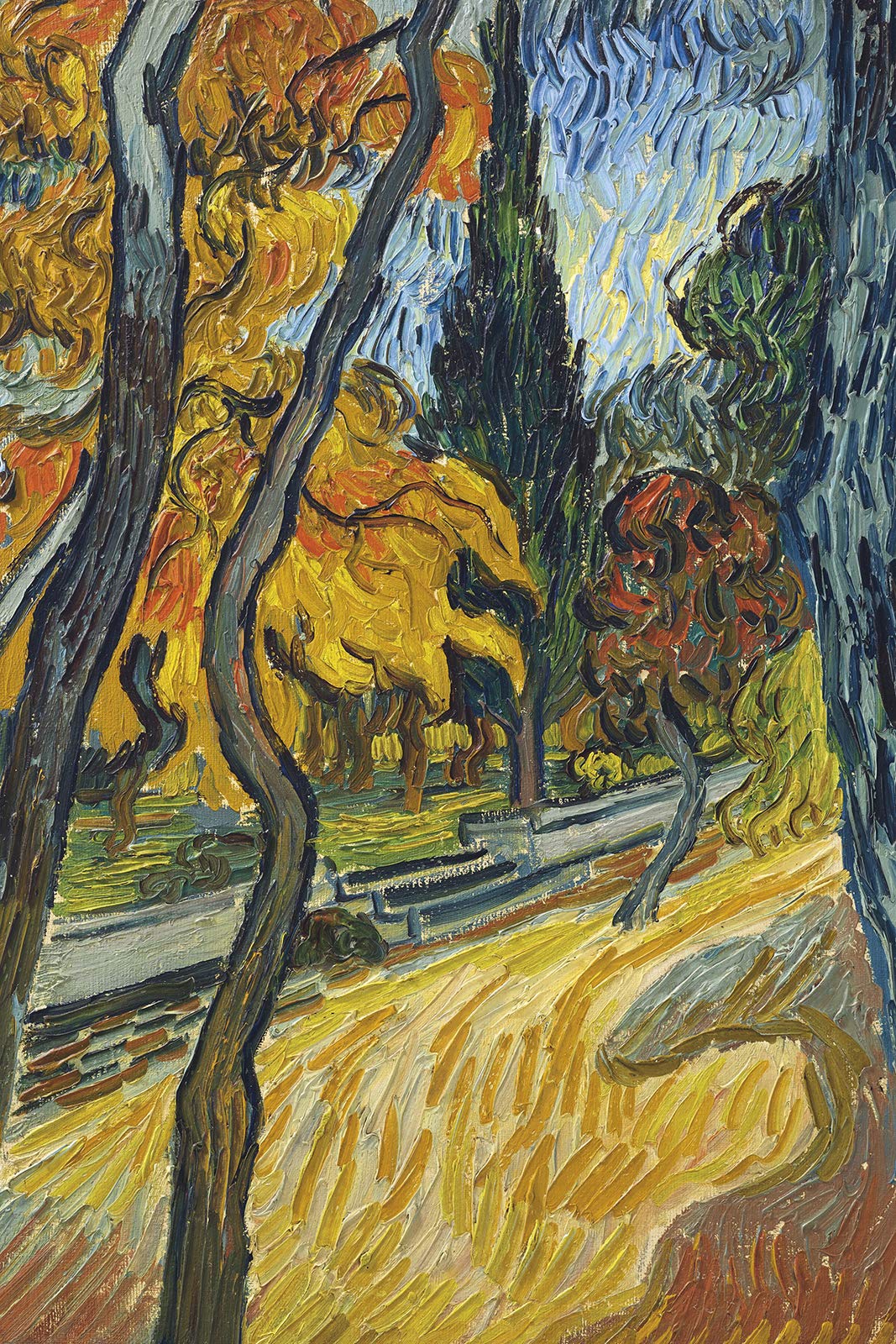 Vincent Van Gogh Trees in The Garden of Saint Paul Hospital (1889) Textured Paper Art Print Poster - 24x16 Inches - Dutch Post-Impressionist Painting Reproduction - Perfect for Home Decor, Office Wall Art & Gift for Art Lovers
