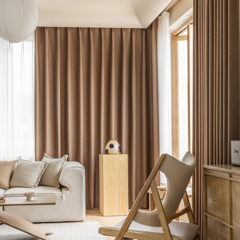 Blackout Insulated Linen Curtains - Genesis Brown Thermal Custom Drapes for Bedroom & Living Room Privacy & Energy Efficiency