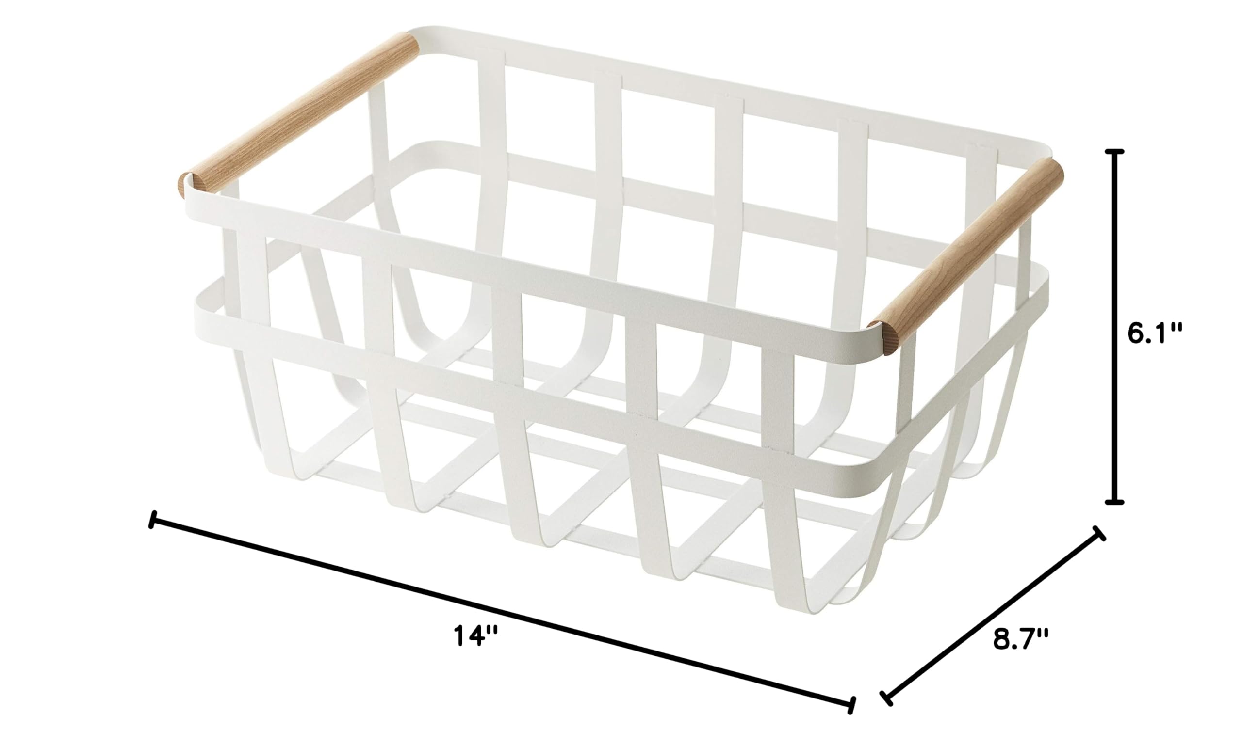 YAMAZAKI Home 2507 White Storage Basket with Dual Handles - Small Wood Handle Organizer for Bathroom, Kitchen, and Closet Storage - Compact Home Organization Solution