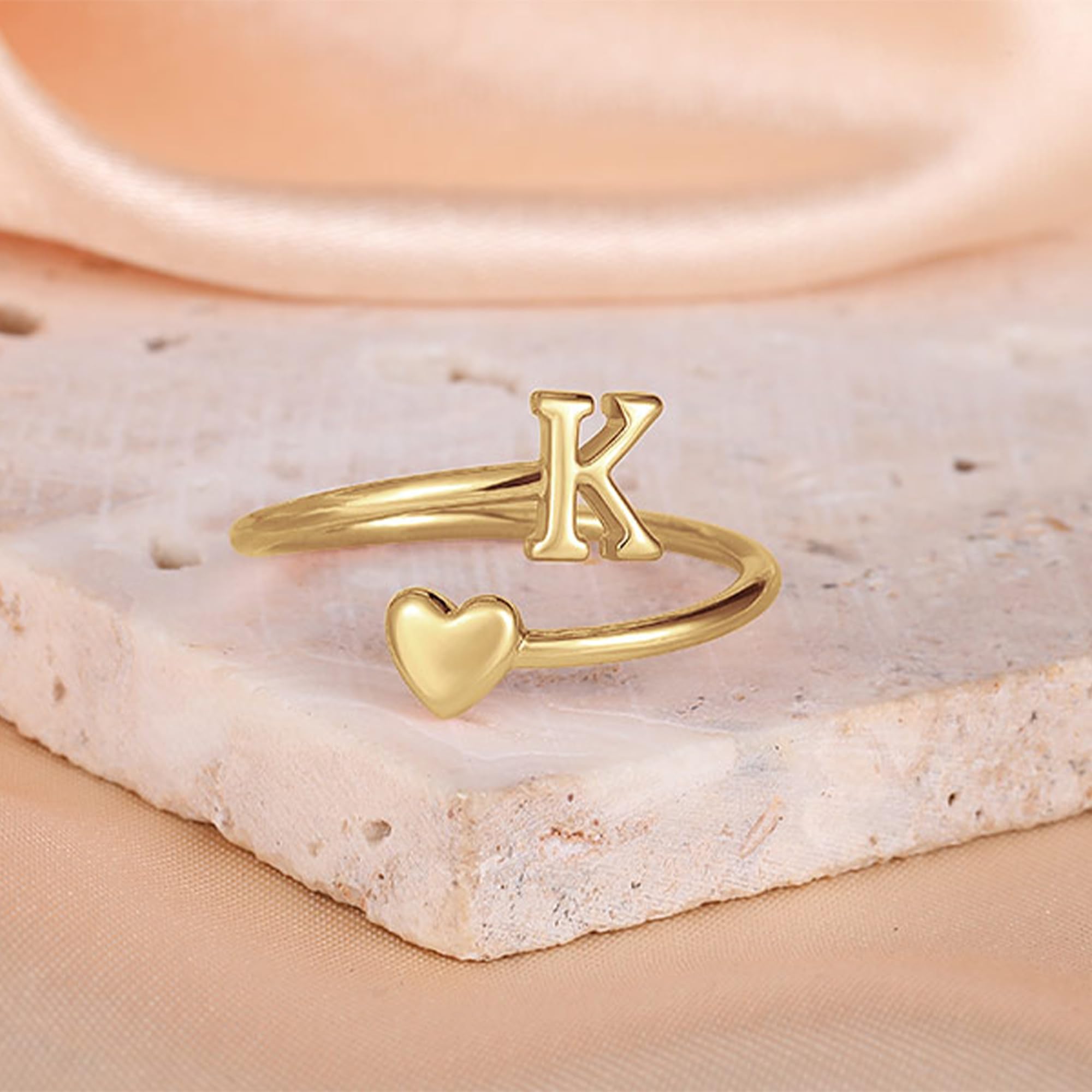 Heart Initial Rings for Women & Teen Girls - Adjustable Stackable Letter Rings, Cute Heart Jewelry for Everyday Wear, Gifts & Special Occasions