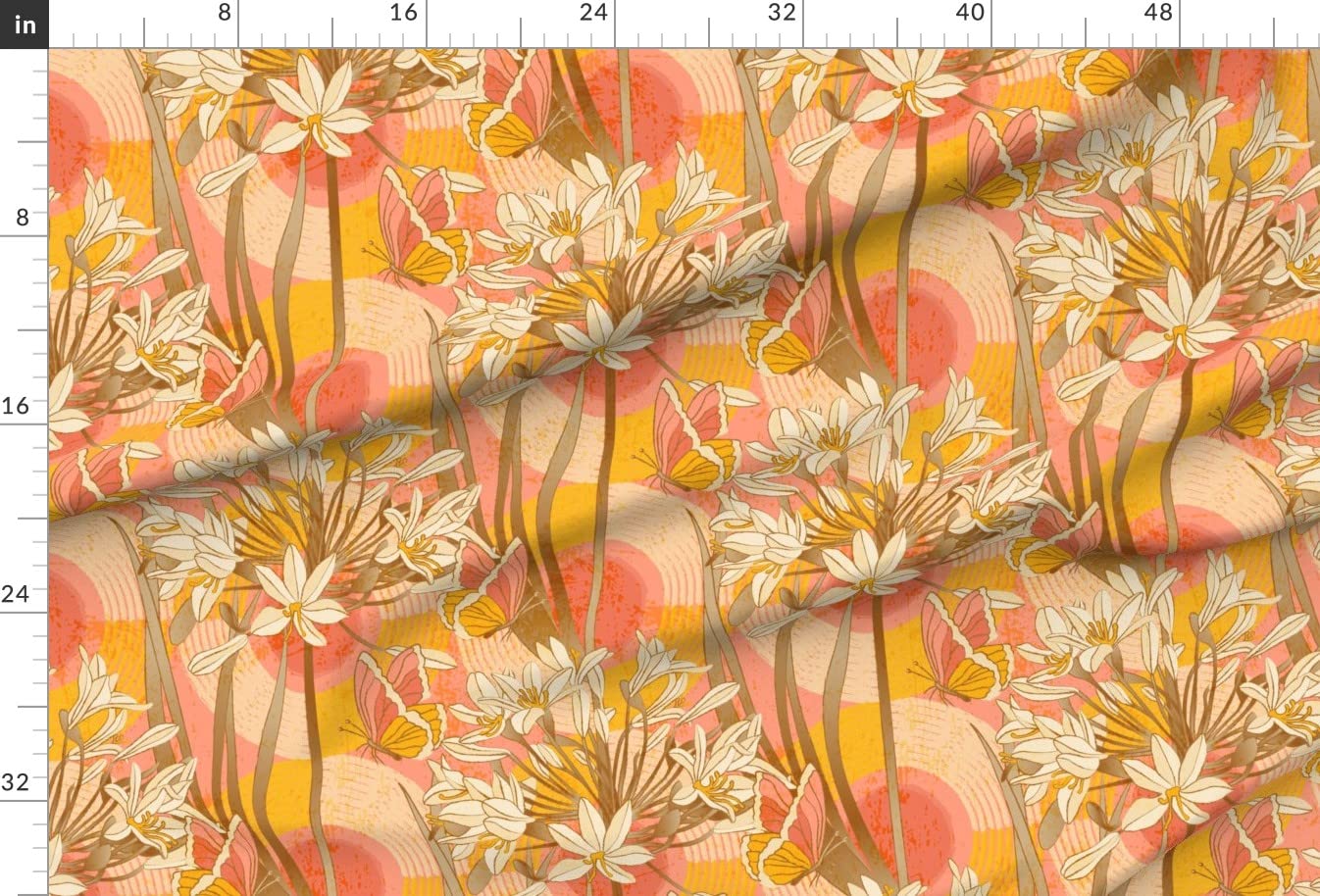 Morning Pink Flower Yellow Sunset Butterfly Printed Minky Fabric Fat Quarter - Soft Plush for Sewing Baby Blankets, Quilt Backing & Home Decor | DIY Nursery Projects & Cozy Throw Blankets