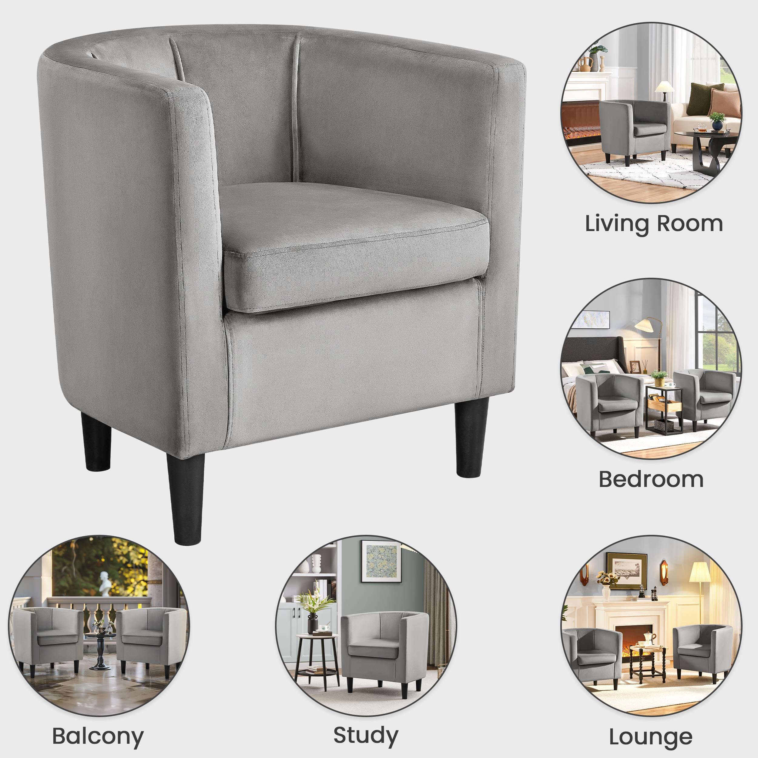 Yaheetech Modern Velvet Accent Chair Set of 2 - Plush Upholstered Barrel Armchairs with Big Seat for Living Room, Bedroom, Office Waiting Area - Perfect for Reading Nook, Lounge Space & Home Decor (Gray)