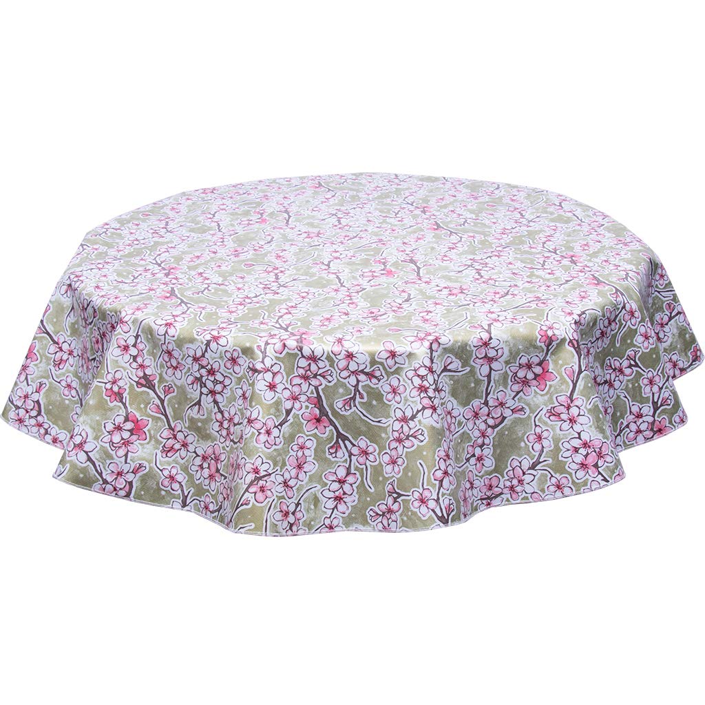 Cherry Blossom Gold Round Oilcloth Tablecloth - Waterproof & Washable - Perfect for Dining, Kitchen, Picnic, and Outdoor Use - Choose Your Size!