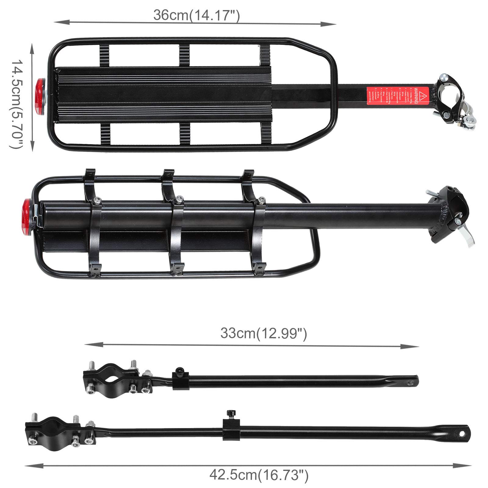 Voilamart Universal Quick Release Rear Bike Rack - Aluminum Alloy Adjustable Bicycle Cargo Carrier with Net (115 LBS Capacity) - Perfect for Commuting, Touring & Grocery Hauling