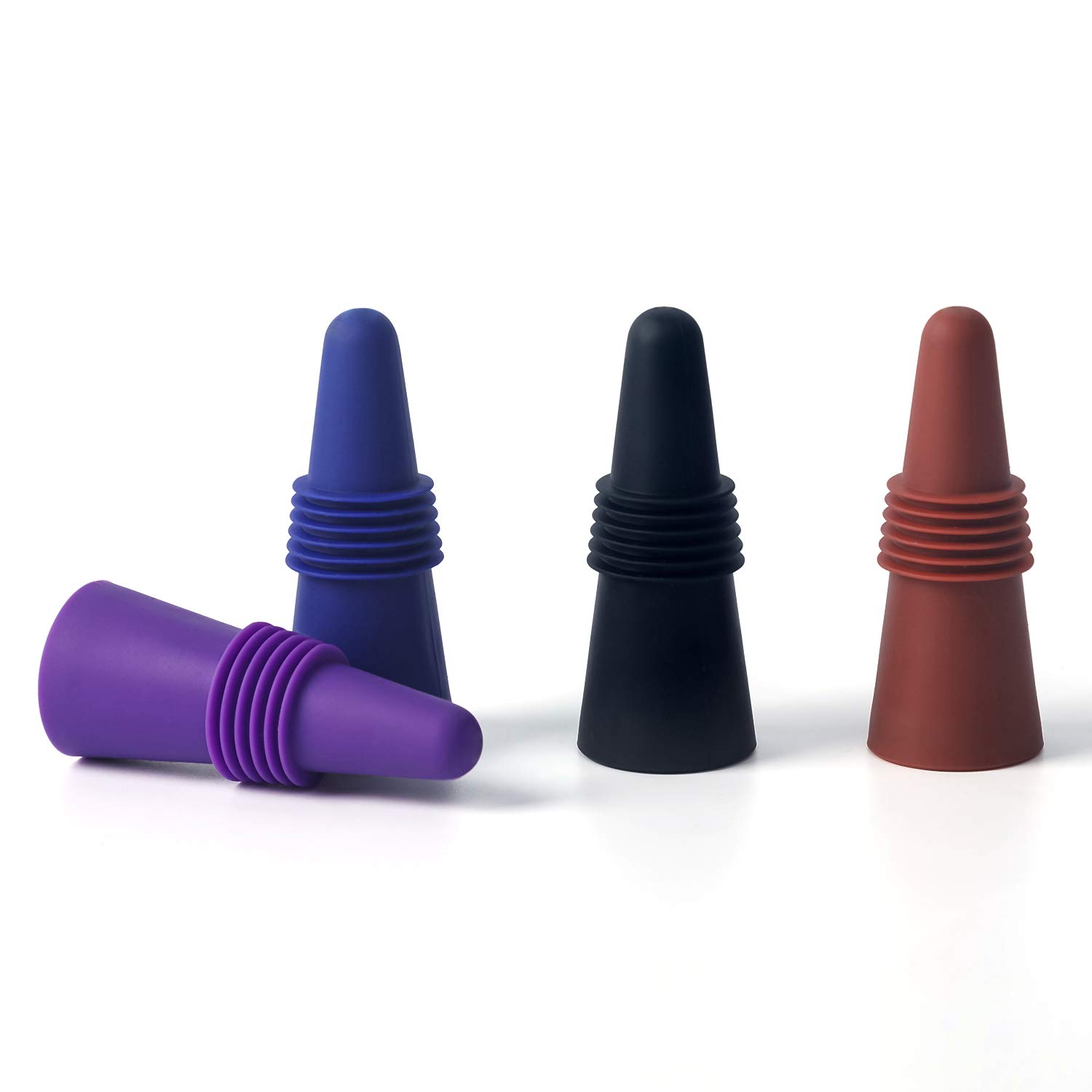 Premium Silicone Wine Stoppers Set of 4 - Airtight Reusable Bottle Stoppers for Wine, Champagne & Beverages (Assorted Colors) - Perfect for Home Bars, Parties & Gift Giving