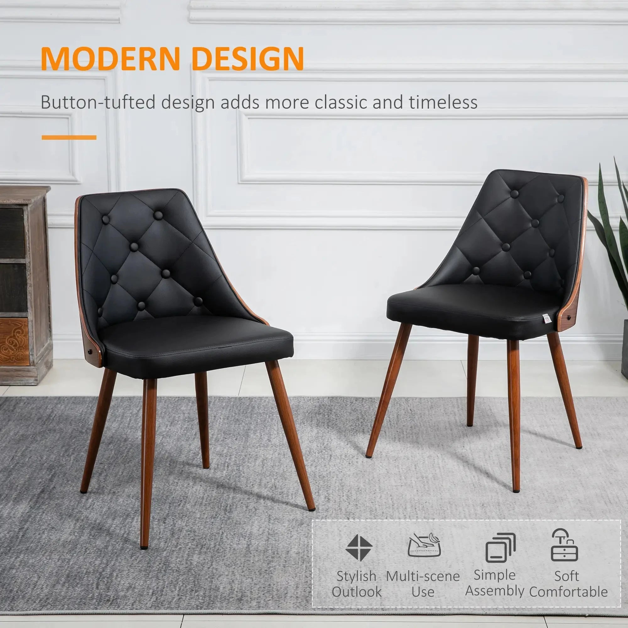 Premium Tufted Faux Leather Dining Chairs Set of 2 - Modern Kitchen & Dining Room Furniture - Available in Black & Brown for Home, Restaurant & Office Decor