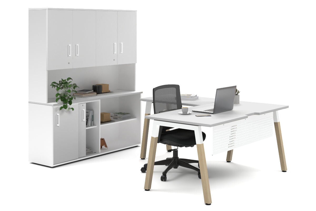Premium L-Shaped Executive Desk with Quadro A Legs & White Cross Beam - 1600L x 1800W with Cable Management Scallop - Perfect for Home Office, Conference Rooms & Modern Workspaces