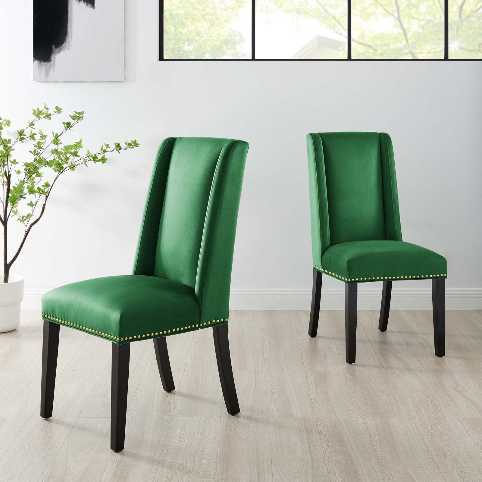 Modway EEI-5012-EME Baron Performance Velvet Dining Chairs Set of 2, Emerald Green Upholstered Modern Kitchen Chairs for Dining Room, Restaurant & Home Decor