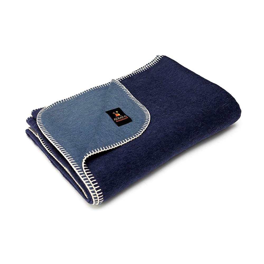 Premium Thick Alpaca Wool Blanket - Ultra Soft Heavyweight Peruvian Alpaca Throw for Camping, Travel & Home Use | Warm Winter Blanket for Couch, Bed & Outdoor Adventures (Steel Blue/Navy Blue, Travel Size) - Perfect for Cozy Nights, Picnics & Cabin Getaways