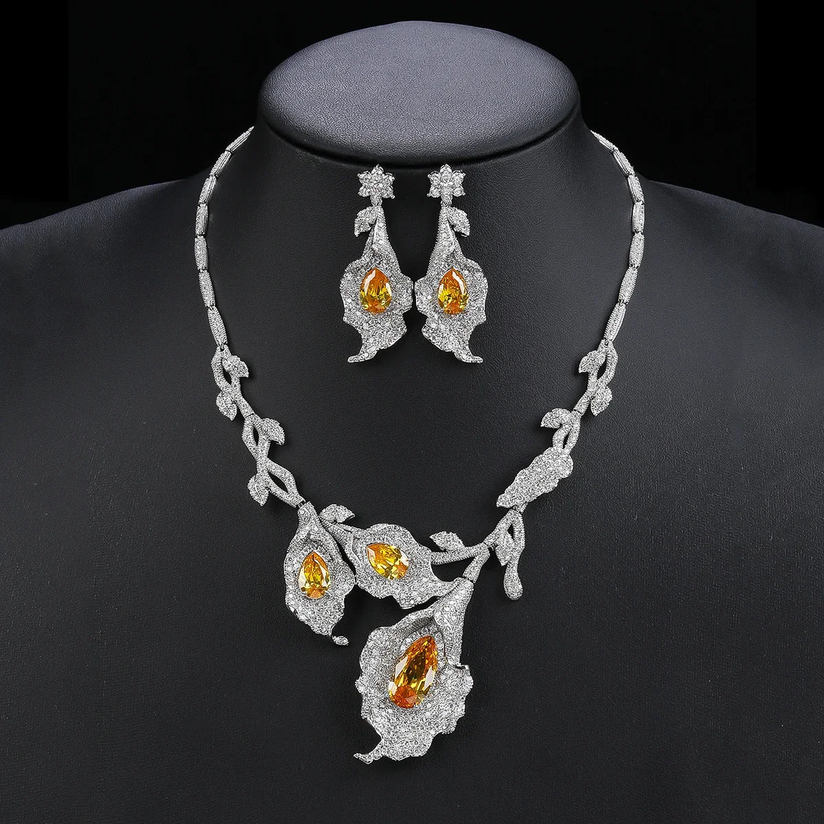 Elegant Floral Necklace and Earrings Set - High-Quality Wedding & Bridal Jewelry for Women - Perfect for Parties, Prom, and Special Occasions