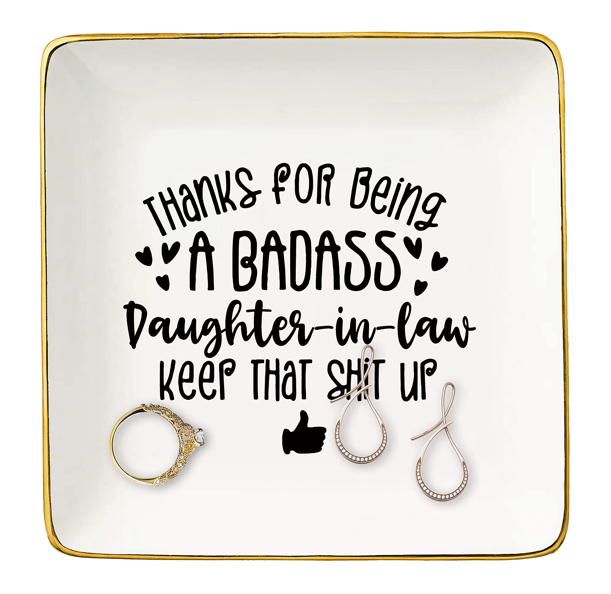 Ceramic Jewelry Holder Ring Dish Trinket Tray - Thoughtful Thank You Gift for Daughter-in-Law - Perfect for Christmas, Birthday, Graduation & Back to School - Elegant Bonus Daughter Gift for Home Decor & Jewelry Organization