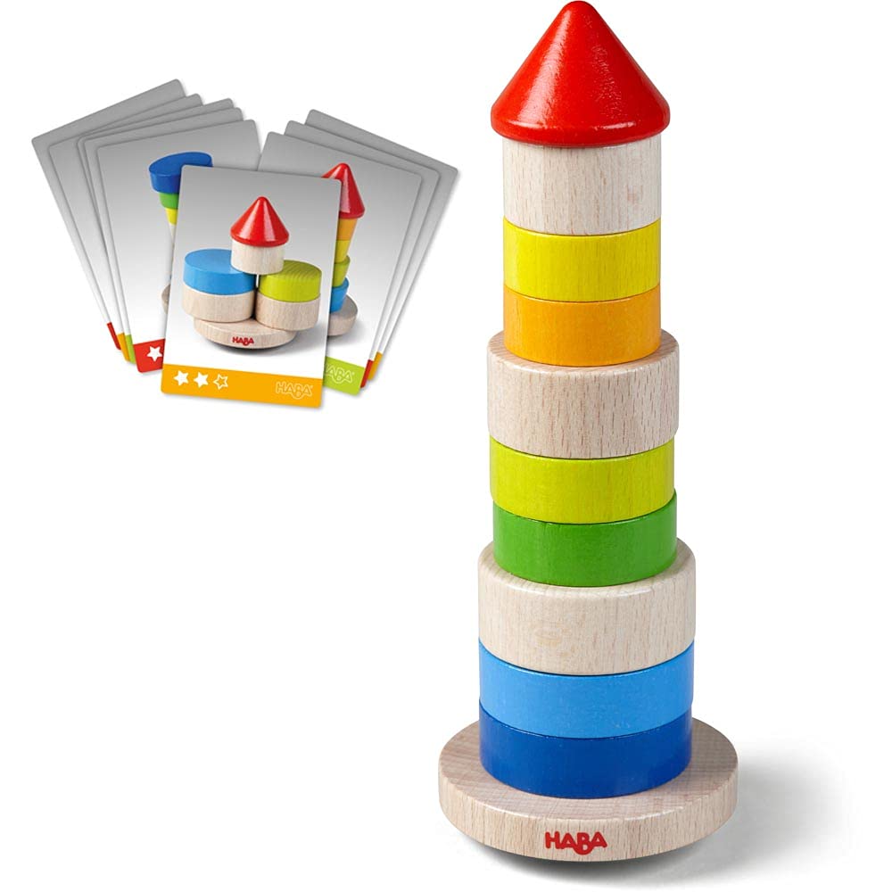 HABA Wobbly Tower Stacking Game - Wooden Block Balancing Game for Kids Ages 3+ | Fun Family Party & Preschool Learning Activity