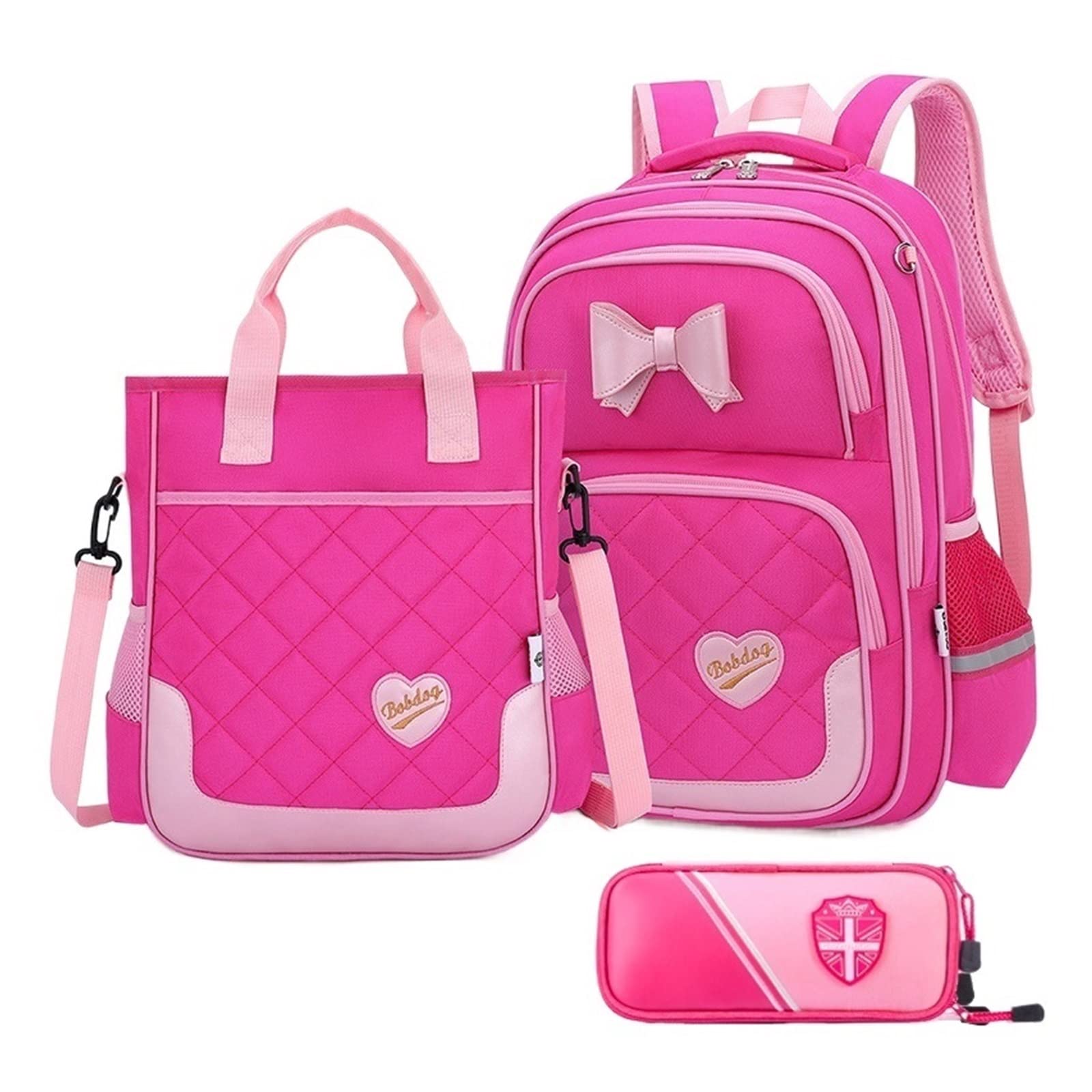 DAPERCI 3-Piece Cute Kawaii Backpack Set for Girls - Lightweight School Backpack, Orthopedic Teen Backpack & Luggage for Kids (3PC Light Red M) - Perfect for School, Travel & Daily Use