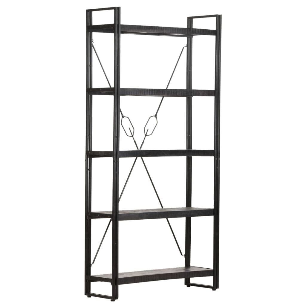 5-Tier Bookcase & Bookshelf - Solid Mango Wood Display Storage Shelf for Bedroom, Living Room & Office - 35.4