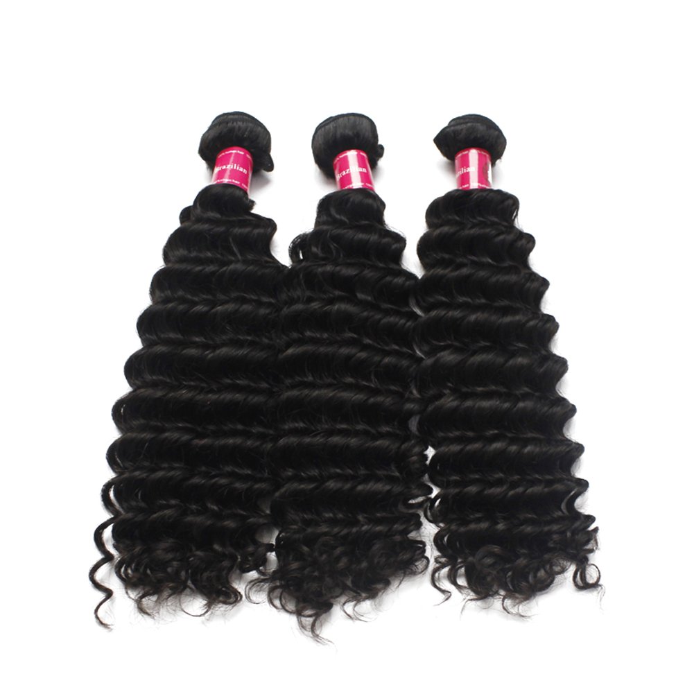 9A Unprocessed Virgin Brazilian Deep Wave Human Hair Extensions Bundle - 3pcs/Lot (16, 16, 18 Inches) for Weaving & Styling | Perfect for Daily Wear, Parties & Special Occasions