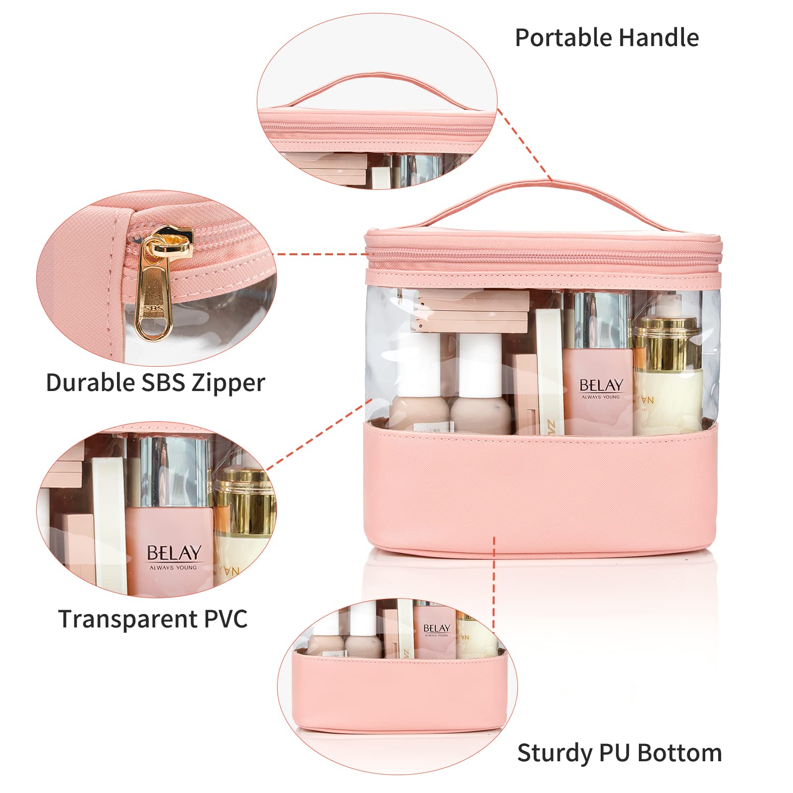 CUBETASTIC Clear Makeup Bag - Waterproof Travel Toiletry Organizer for Women, Transparent Cosmetic Pouch with Handle - Perfect for Air Travel, Gym & Daily Essentials Storage