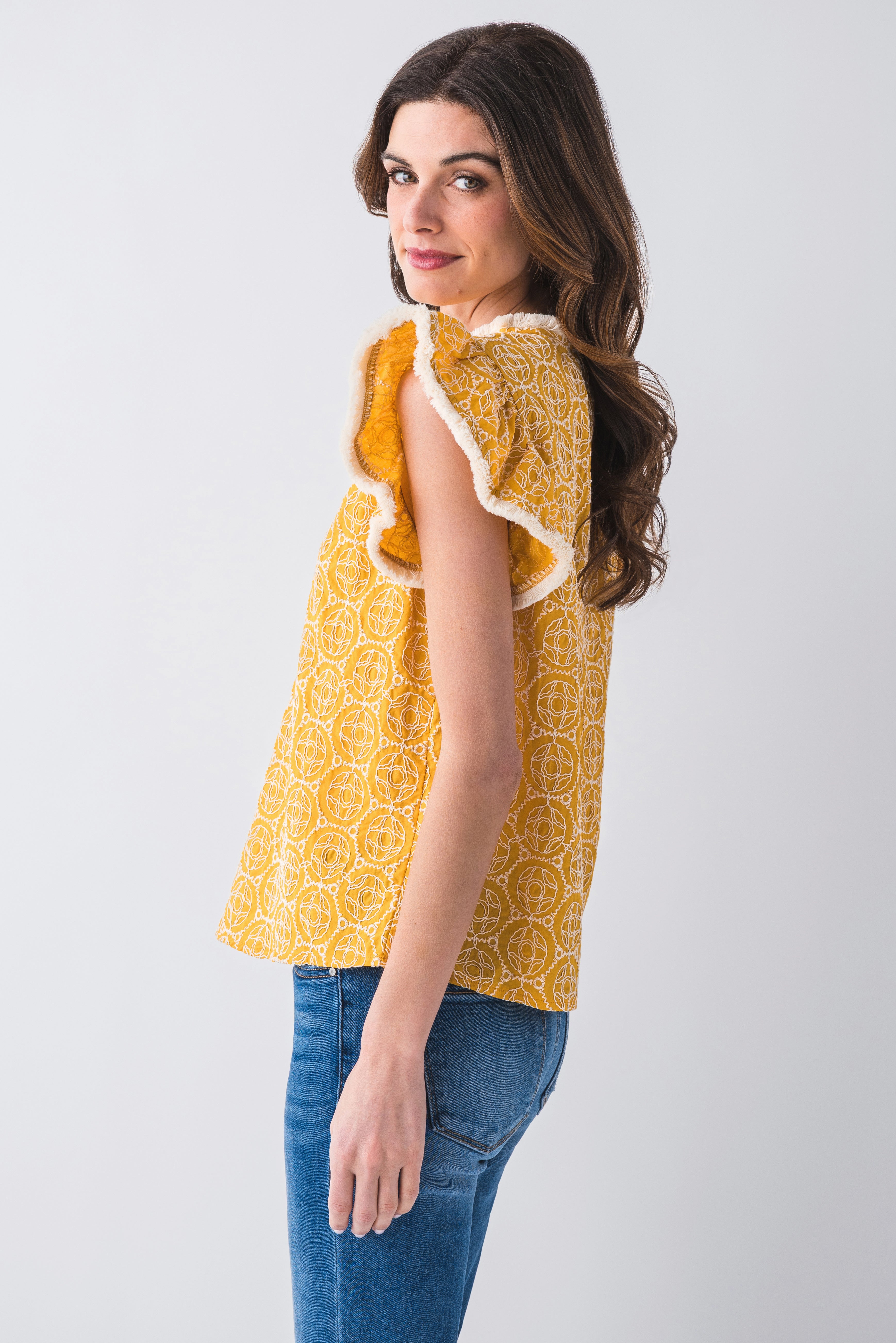 Voy Embroidered Kaleidoscope Design Fringe Top for Women | Boho Chic Blouse for Festivals, Parties & Casual Wear