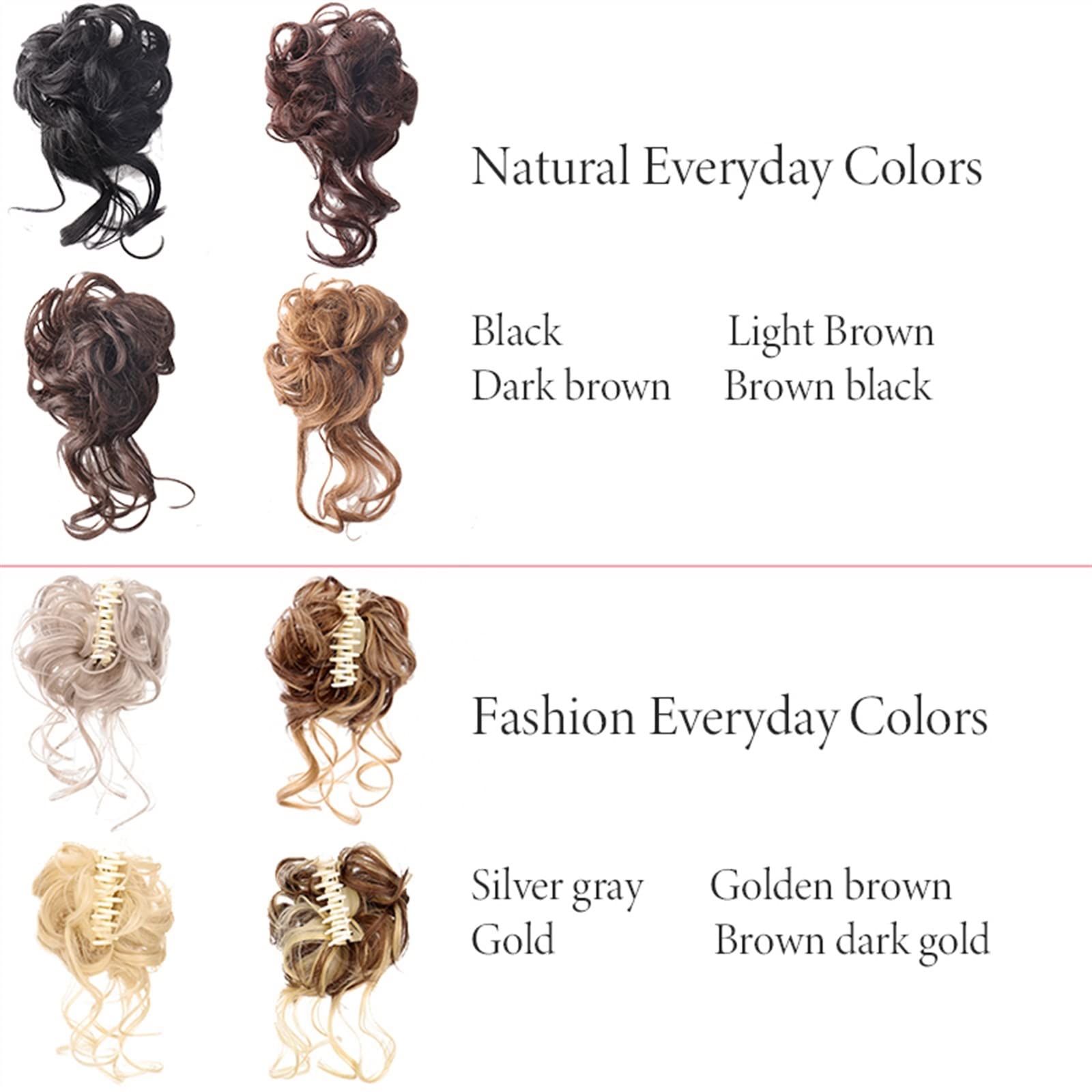 SUNESA Hair Scrunchies for Women - 6 Pack Synthetic Hair Ties for Messy Buns, Ponytails & Updos | No-Slip Clip-on Hair Chignon Extensions | Fashion Hair Accessories for Work, Gym & Everyday Wear